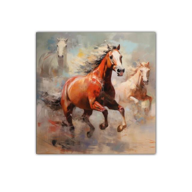 Cuadro de caballos en movimiento con tonos cálidos y suaves