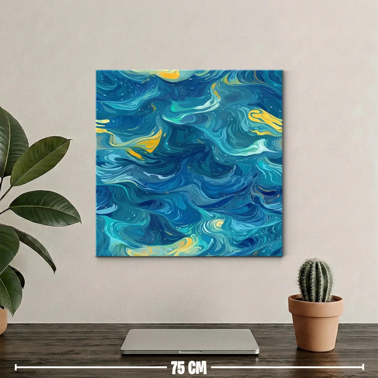 Cuadro abstracto con remolinos azules y toques amarillos — miniatura 2