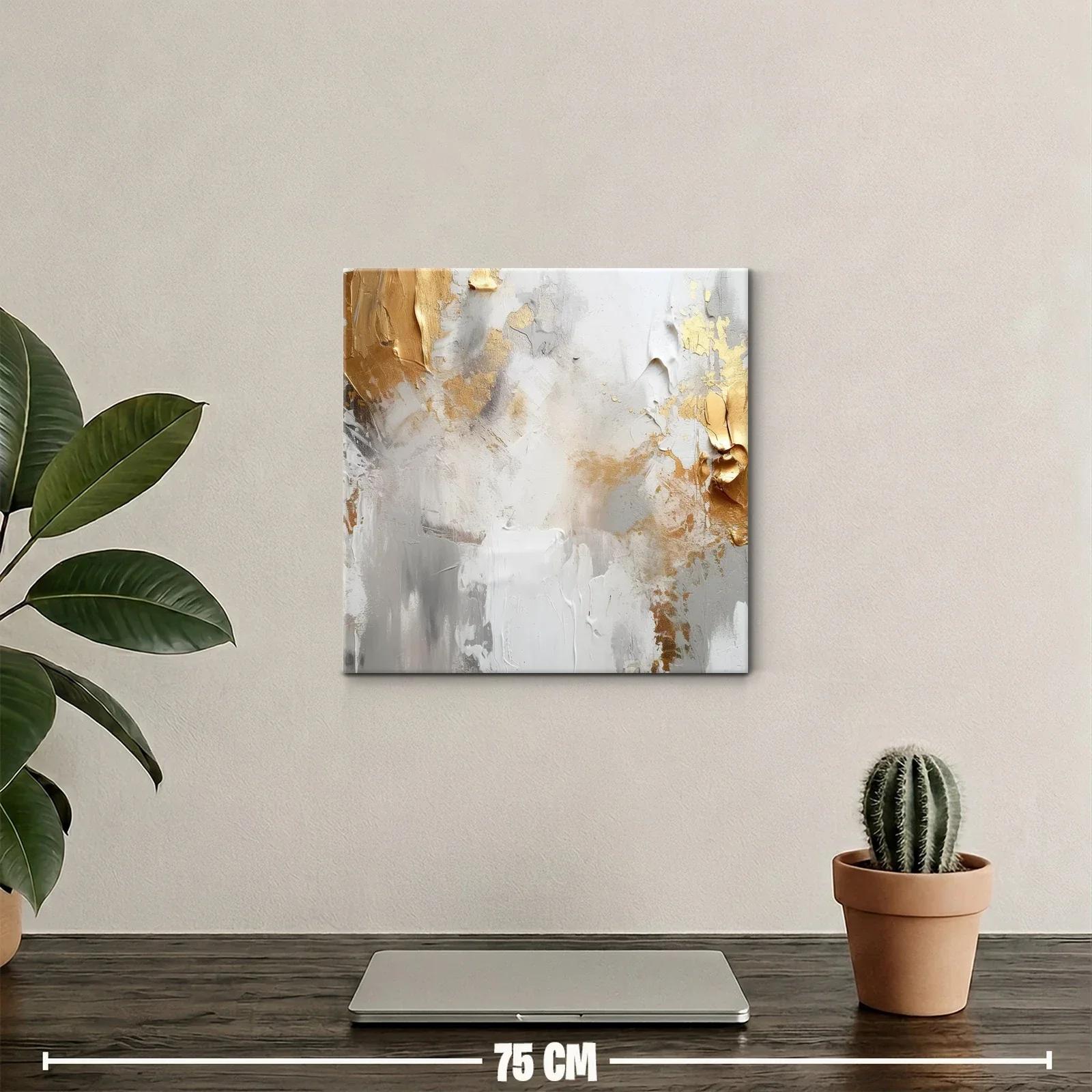 Cuadro abstracto con tonos dorados y neutros elegantes — miniatura 2
