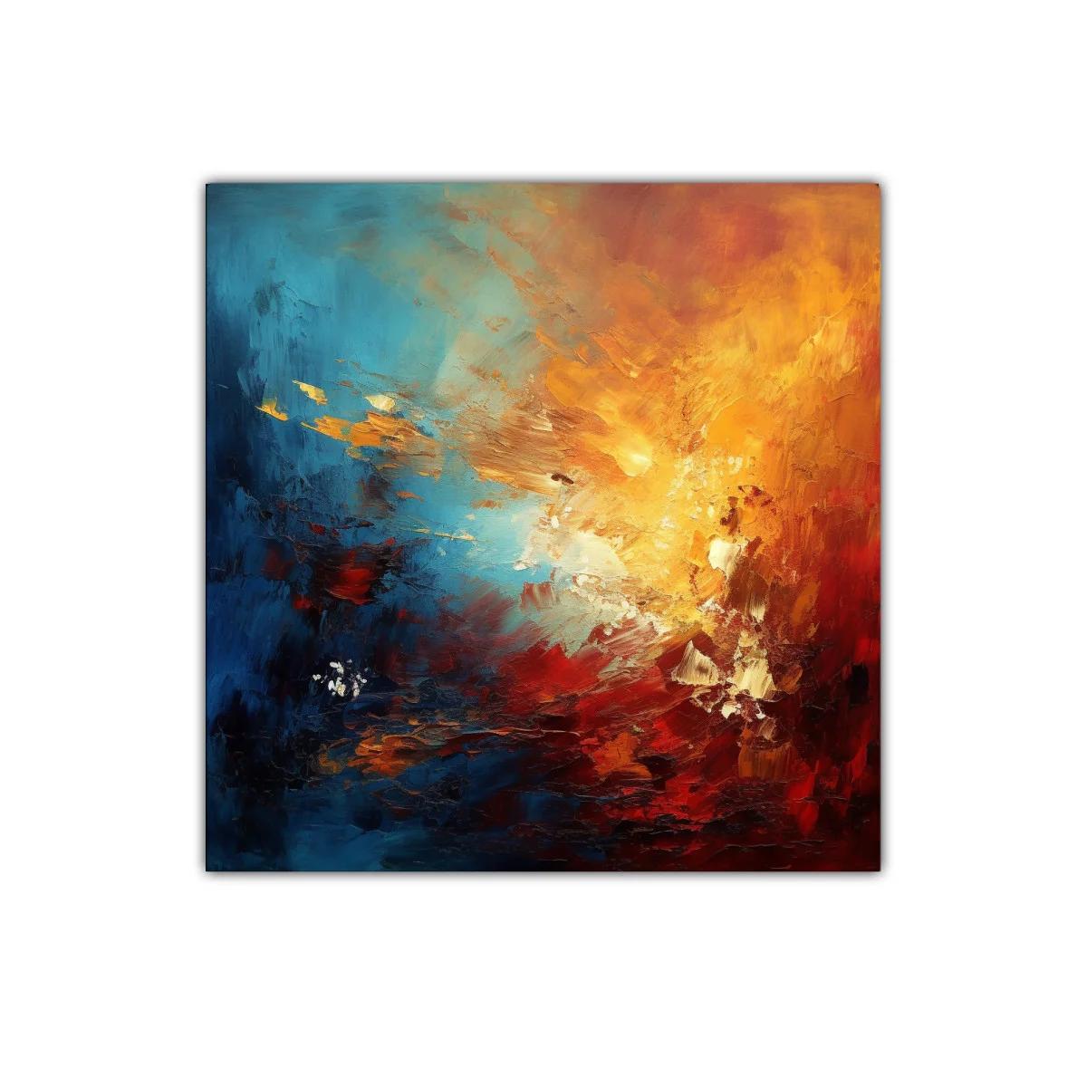 Cuadro abstracto con tonos cálidos y fríos contrastantes — imagen principal