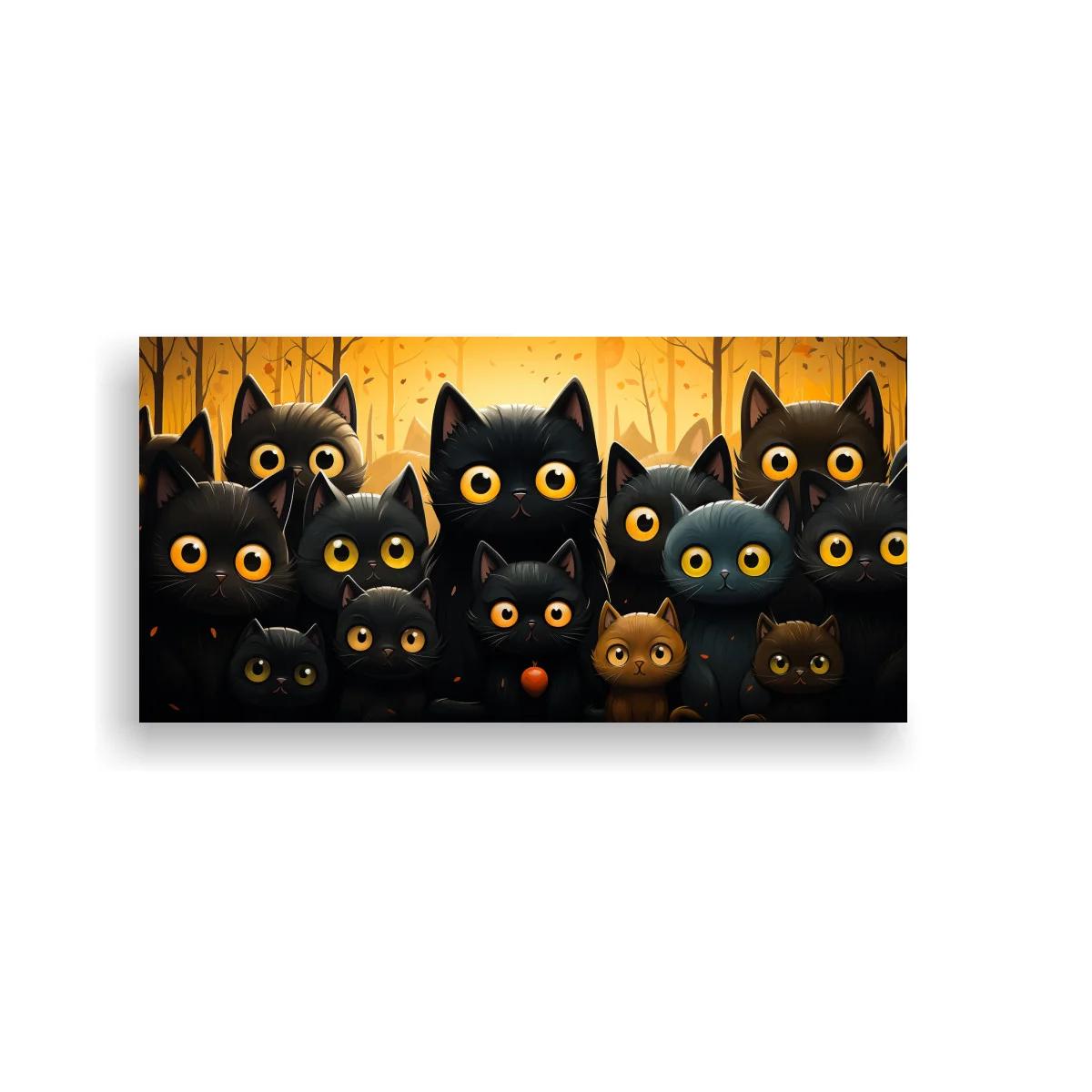 Cuadro grupo de gatos negros de ojos grandes