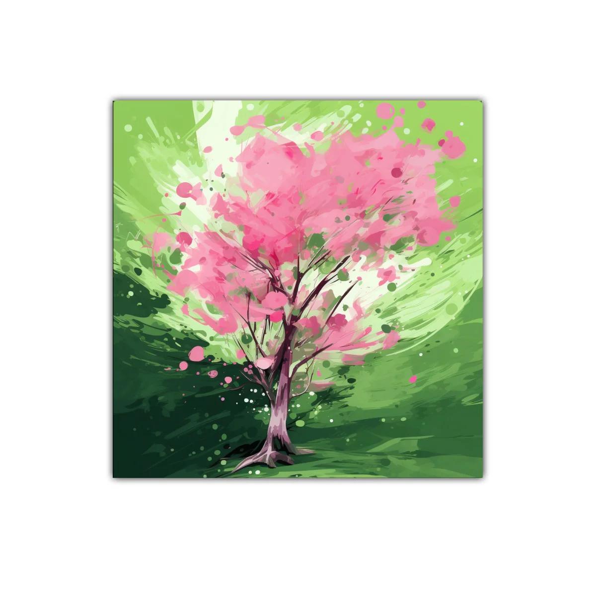 Árbol en flor con vibrantes tonos verdes y rosas