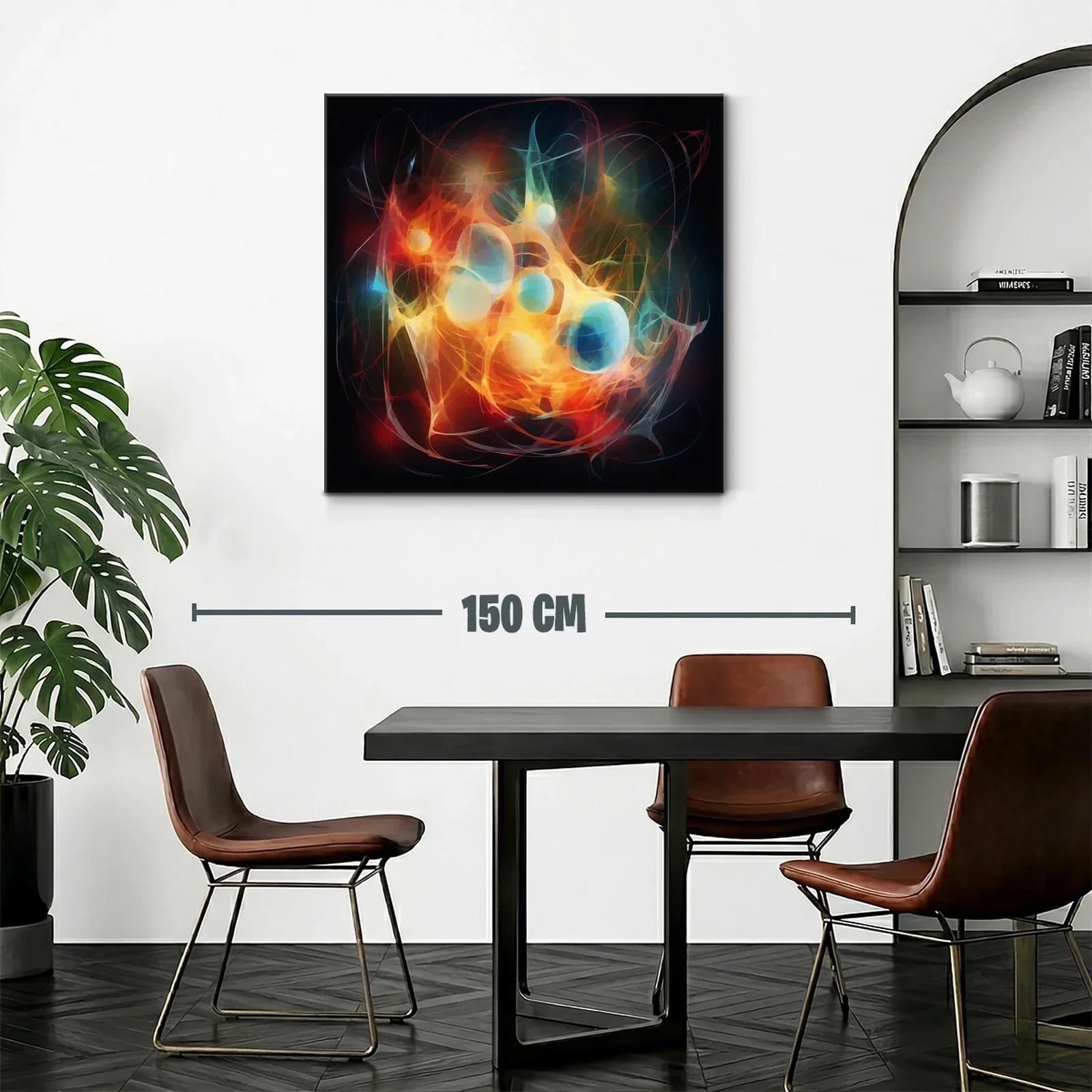 Cuadro abstracto con esferas vibrantes y líneas dinámicas — miniatura 2