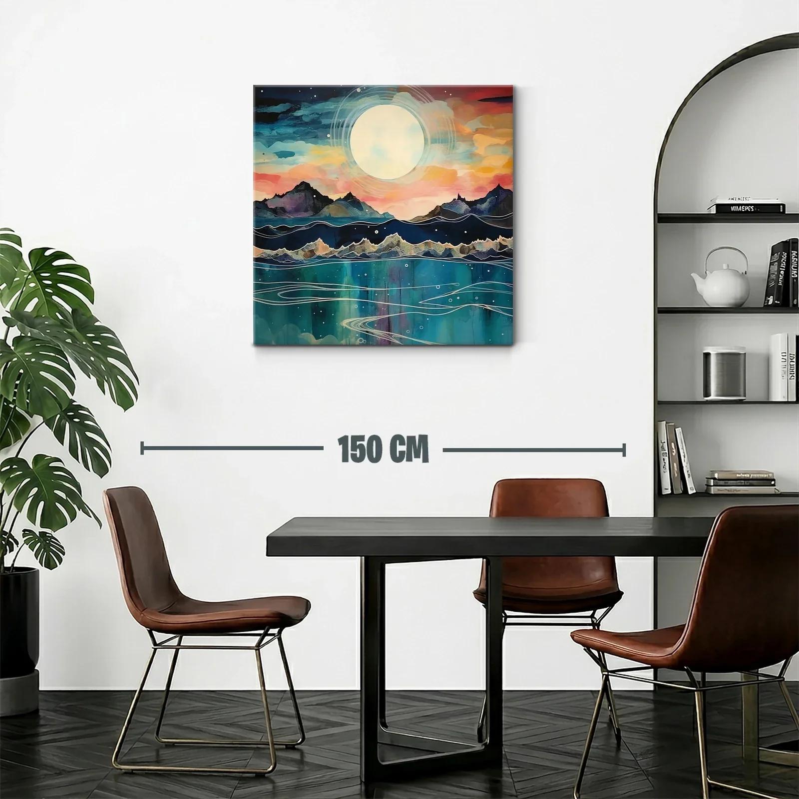 Paisaje nocturno con luna llena sobre montañas y mar — miniatura 2