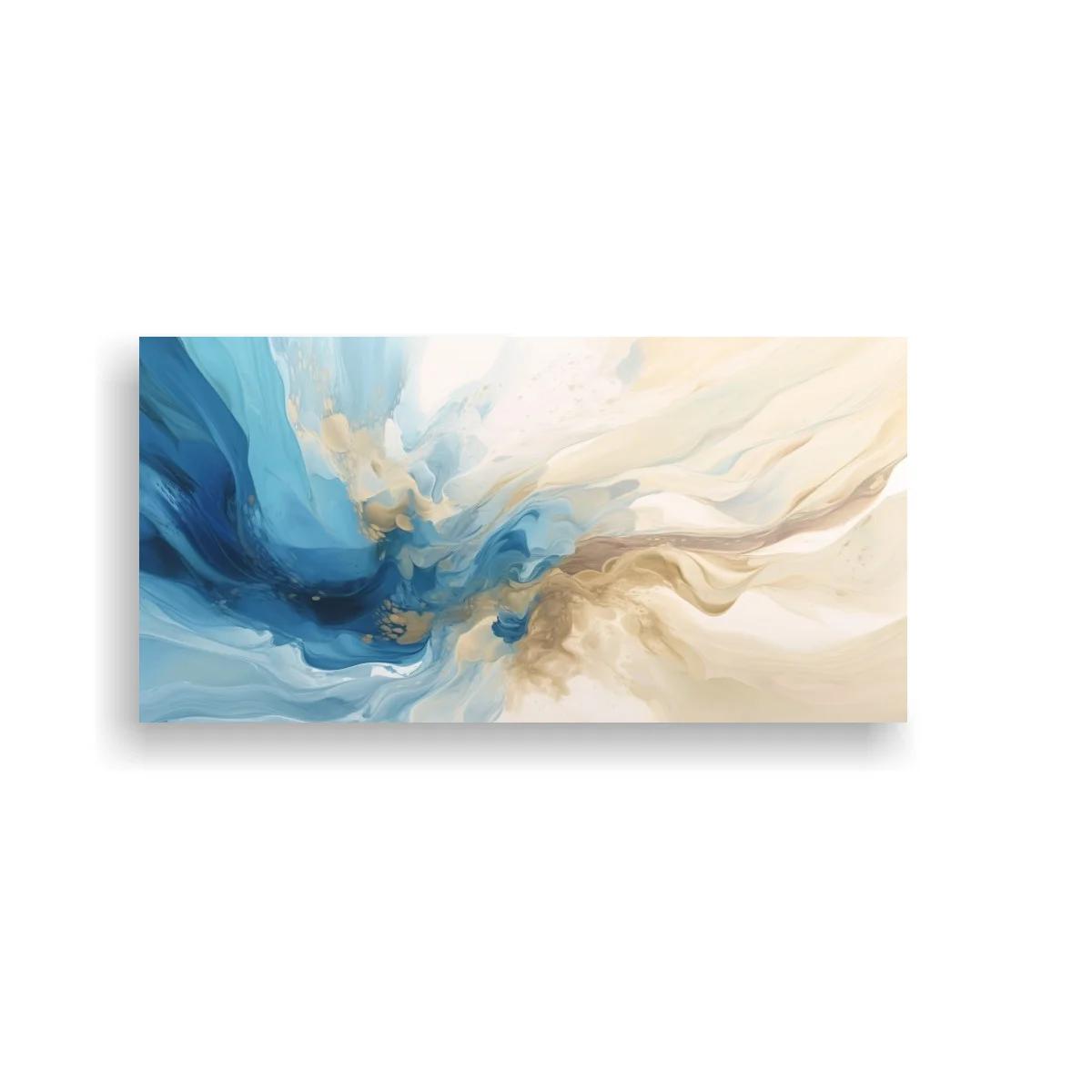 Cuadro remolino abstracto azul y beige con barridos suaves