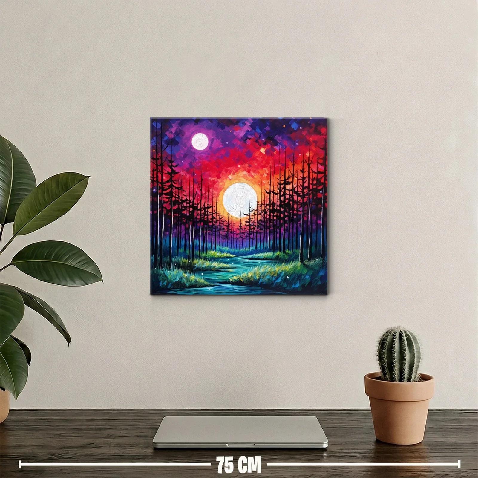 Paisaje de bosque nocturno con luna llena vibrante — miniatura 2