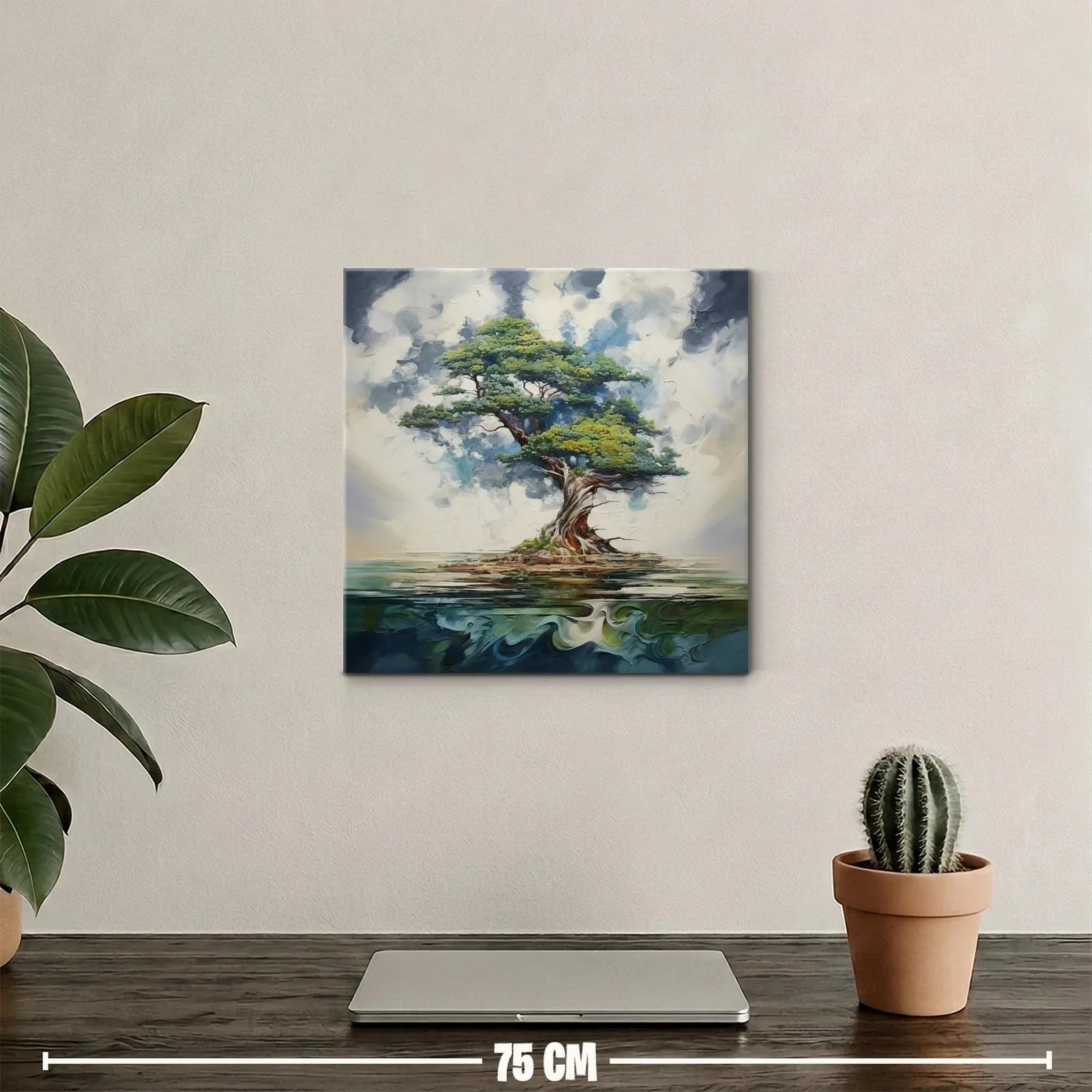 Árbol solitario con ramas expansivas sobre agua tranquila — miniatura 2