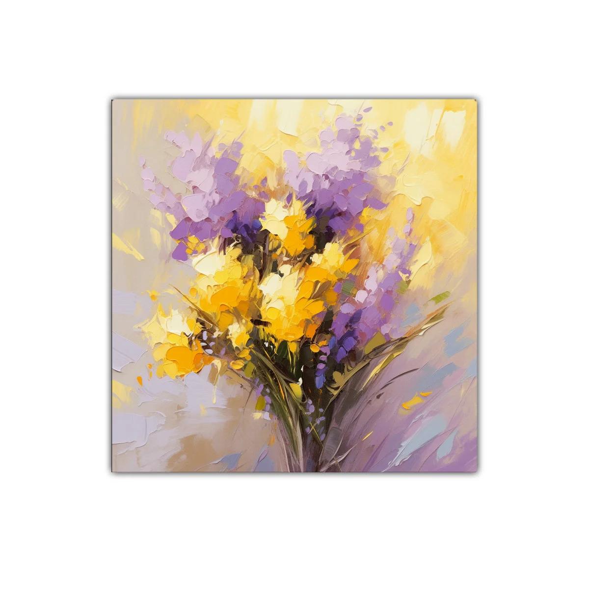 Cuadro decorativo con bouquet de flores en tonos amarillos y morados