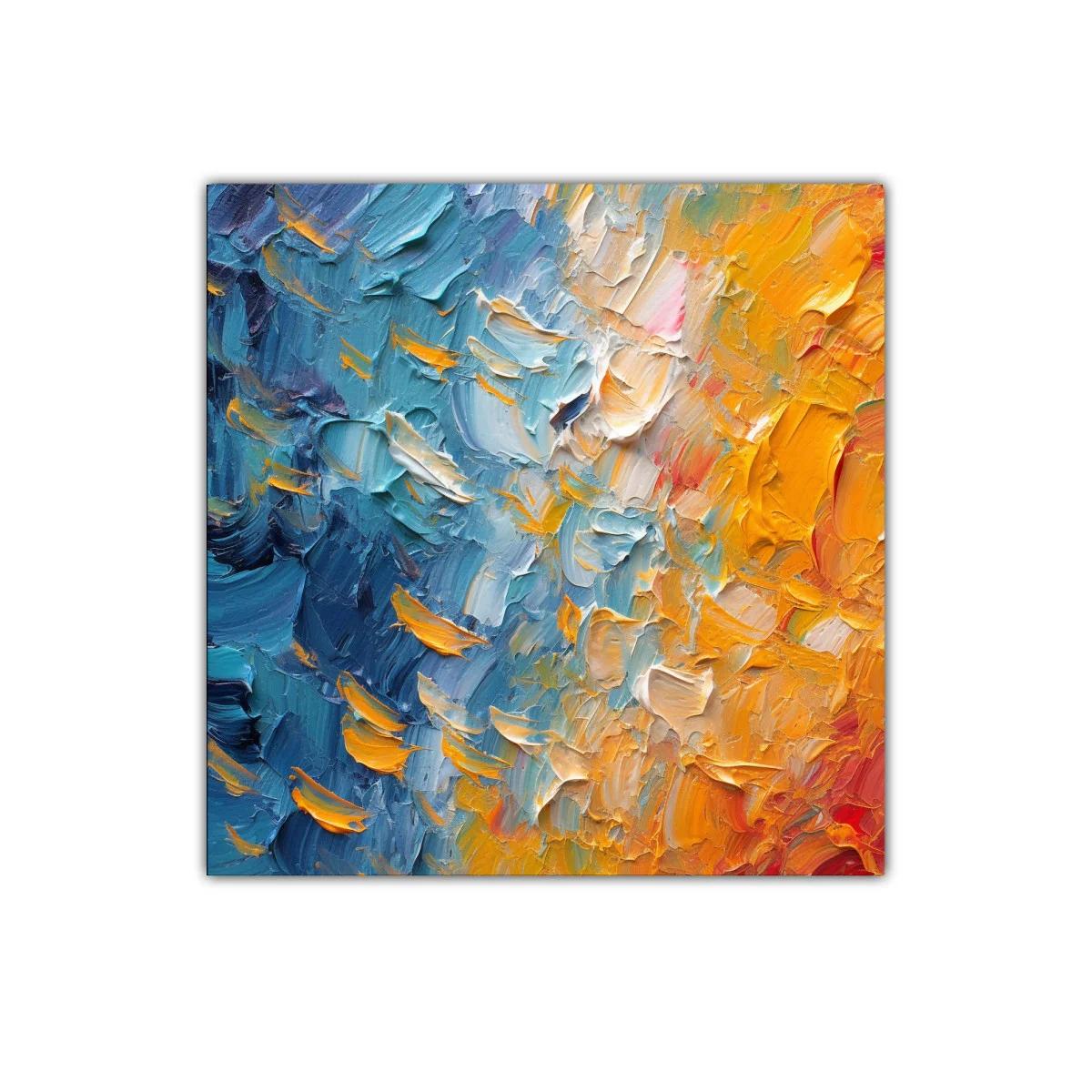 Cuadro decorativo en tonos azules y naranjas vibrantes
