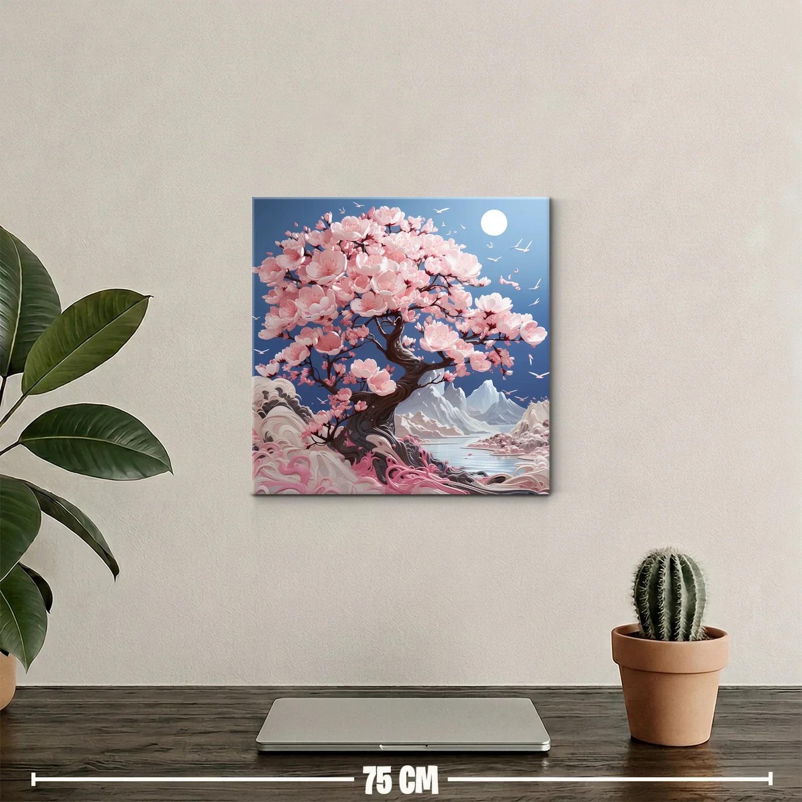 Árbol de flores rosas en paisaje sereno de montaña — miniatura 2