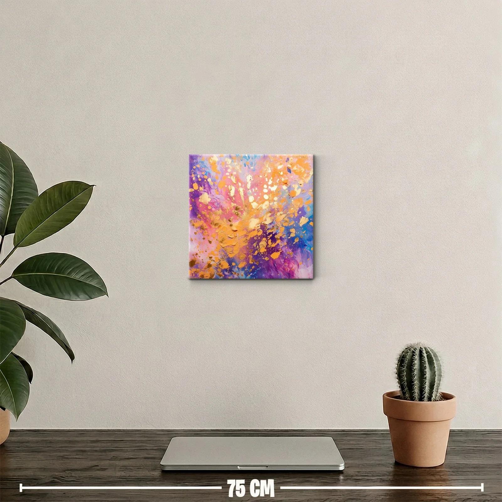 Cuadro abstracto con vibrantes tonos dorados y púrpuras — miniatura 2