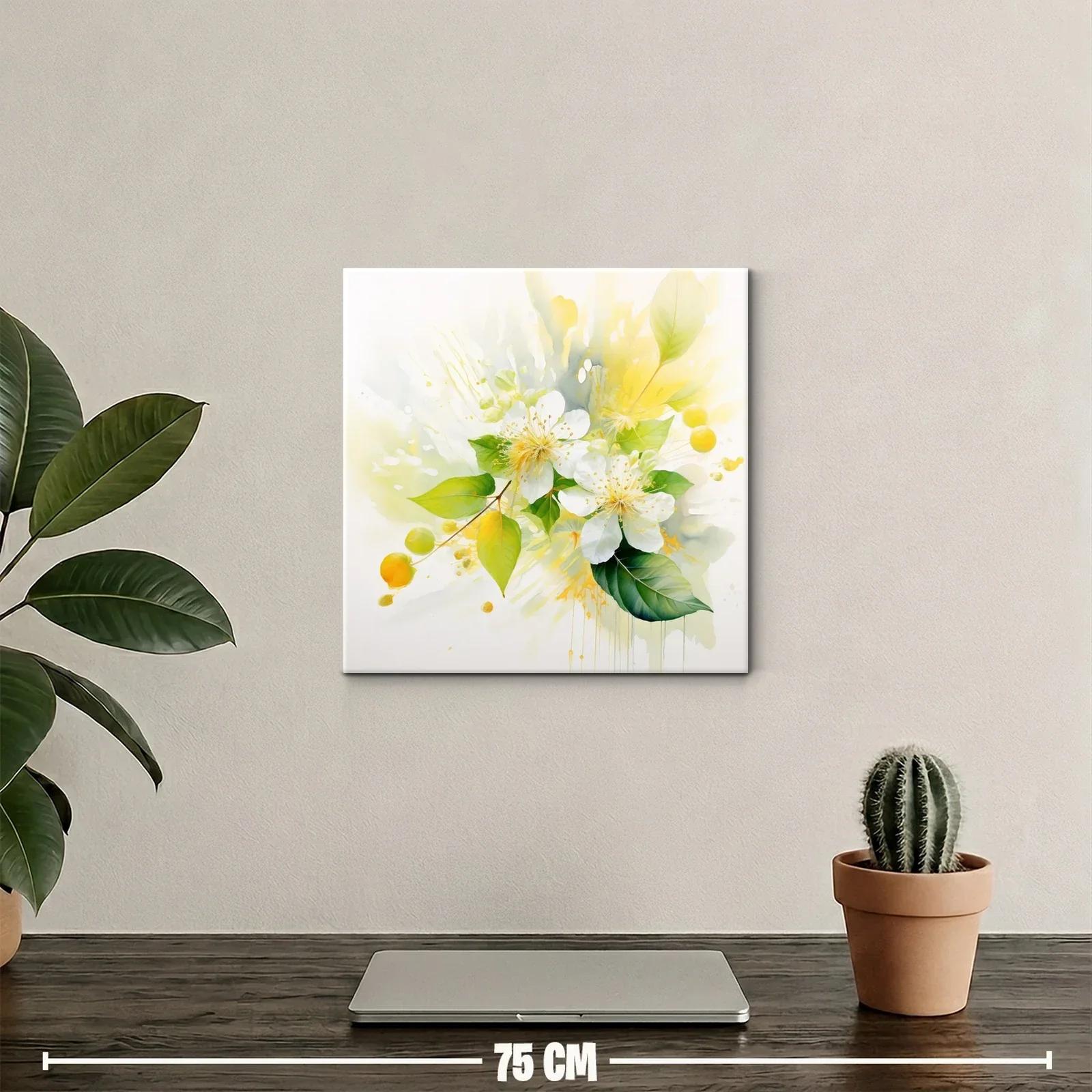 Flores blancas y hojas verdes con toques amarillos vibrantes — miniatura 2