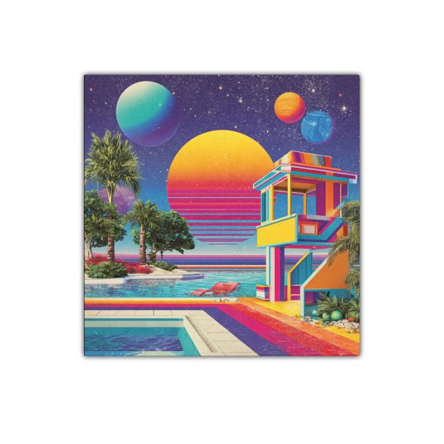 Paraíso futurista con tonos vibrantes y atmósfera onírica