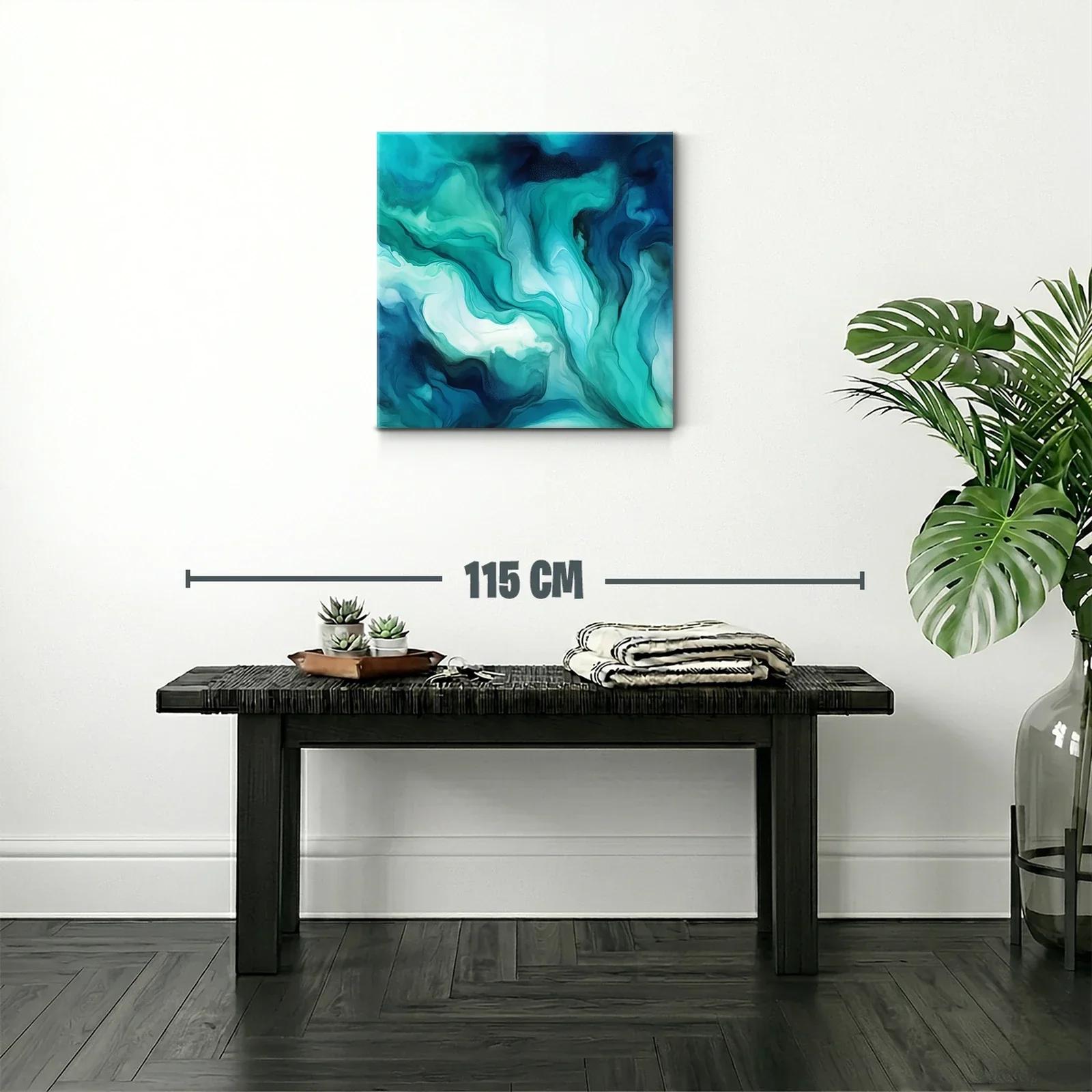 Cuadro abstracto en tonos aqua y azul marino — miniatura 2
