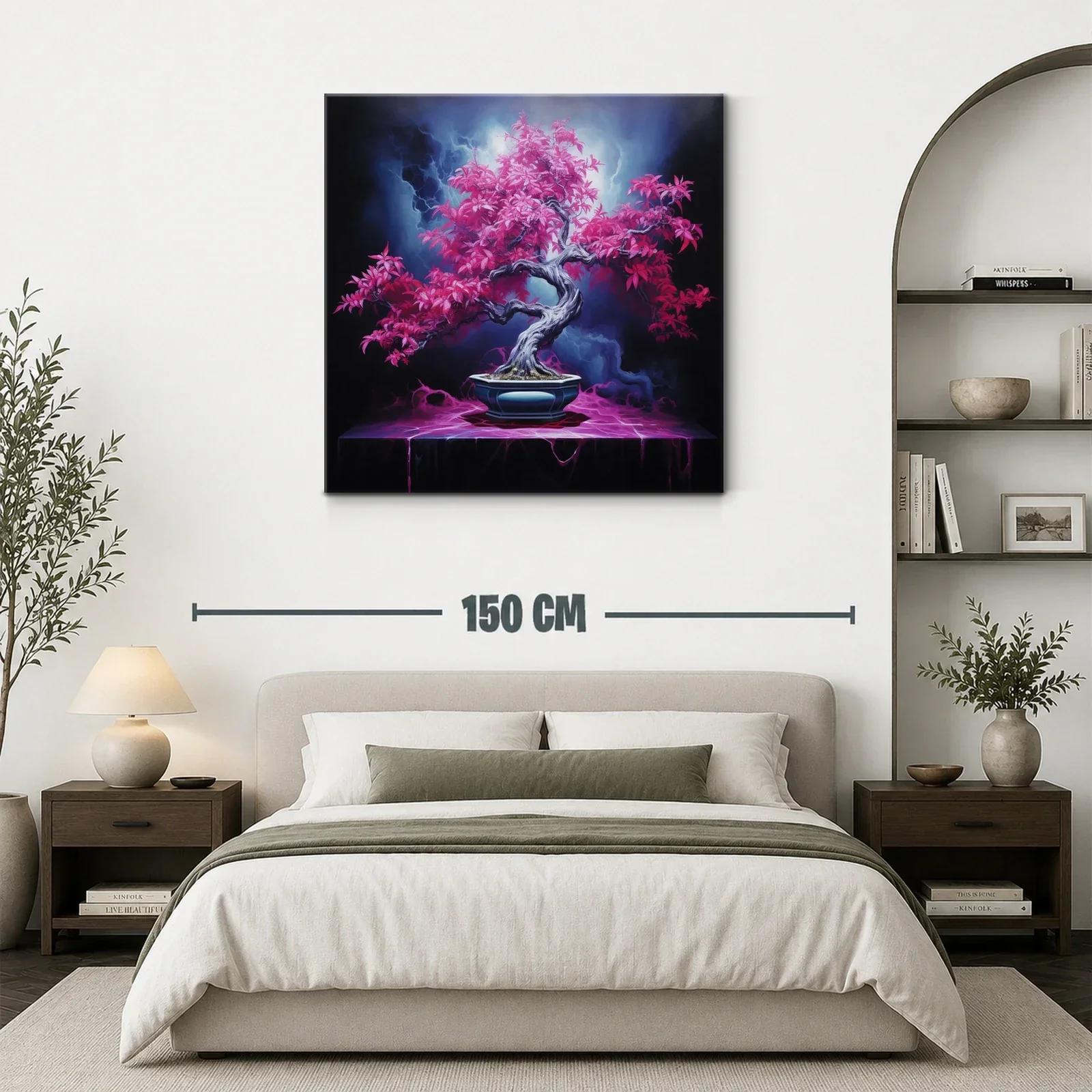 Árbol Bonsái con Hojas Fucsias en Fondo Oscuro — miniatura 3