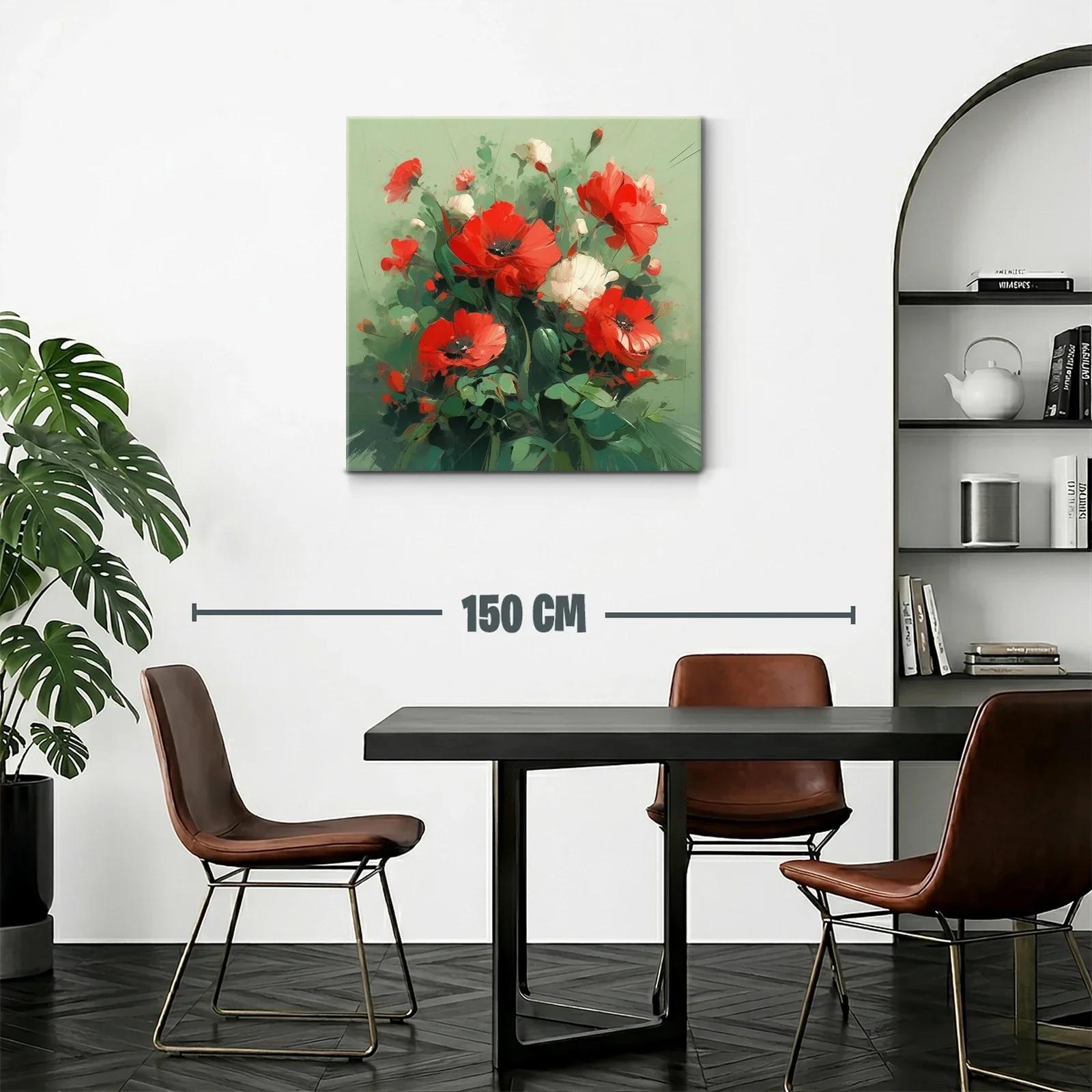 Ramo vibrante de amapolas rojas y blancas sobre fondo verde — miniatura 2