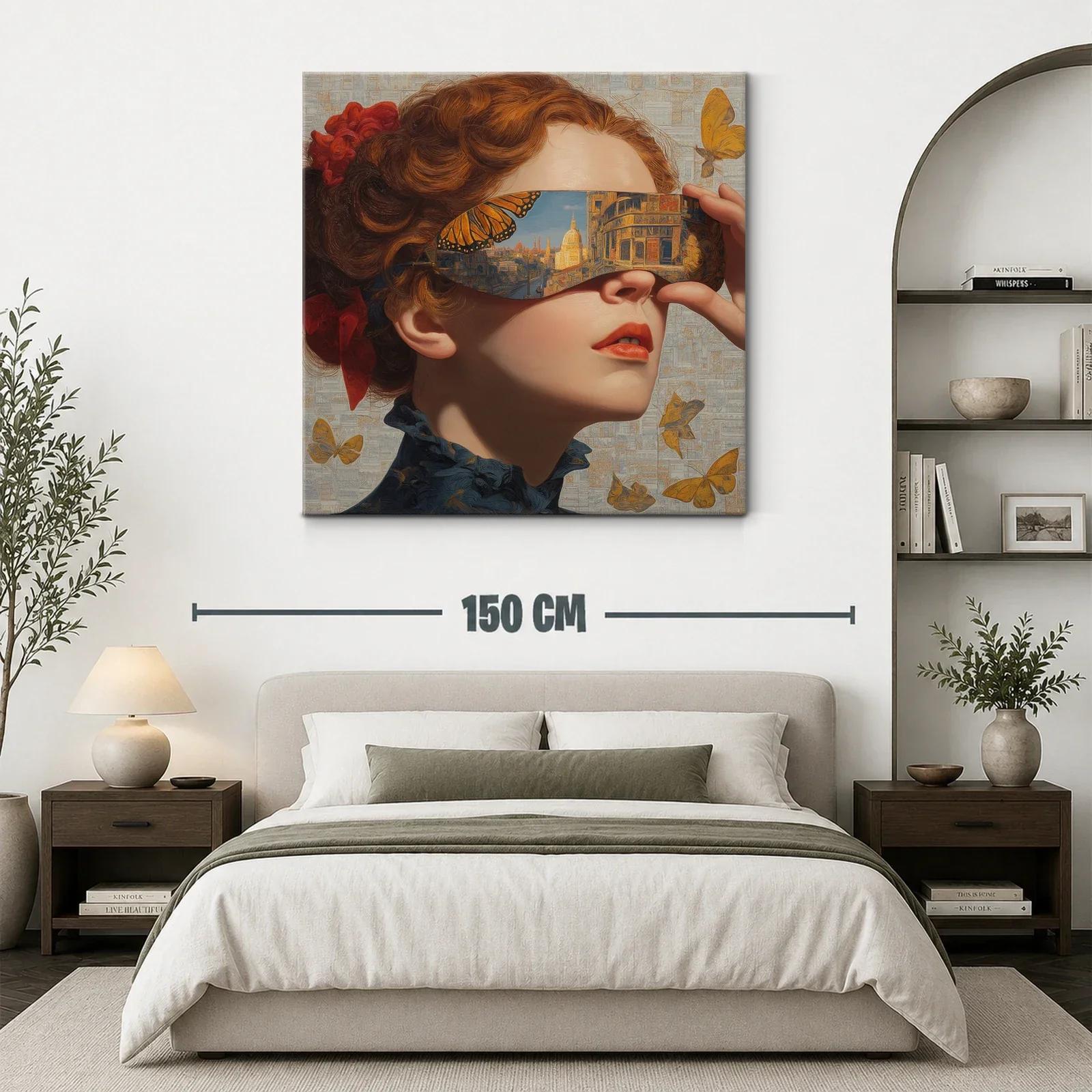 Rostro femenino con reflejo urbano y mariposas doradas — miniatura 3
