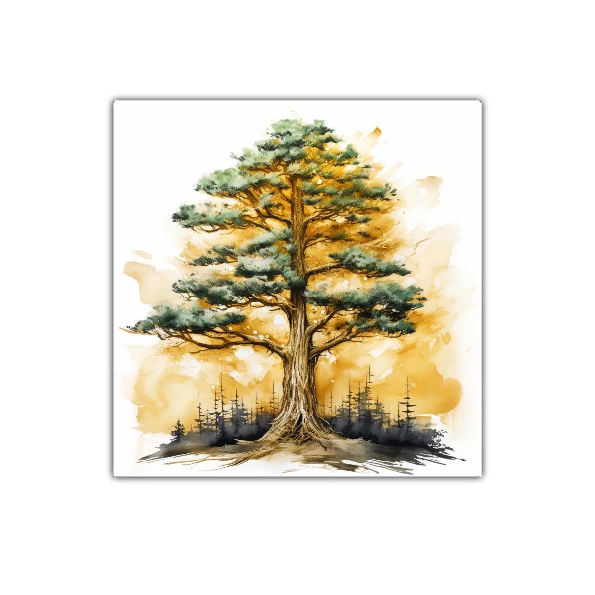 Cuadro decorativo con árbol majestuoso en tonos cálidos — imagen principal