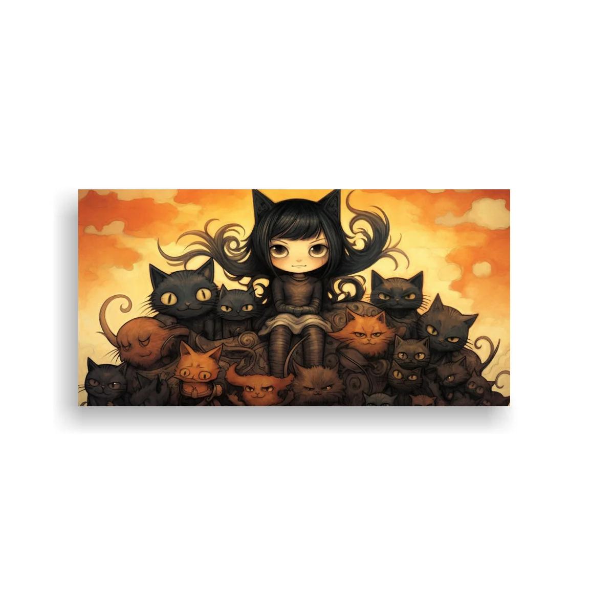 Cuadro niña con orejas de gato y libro abierto