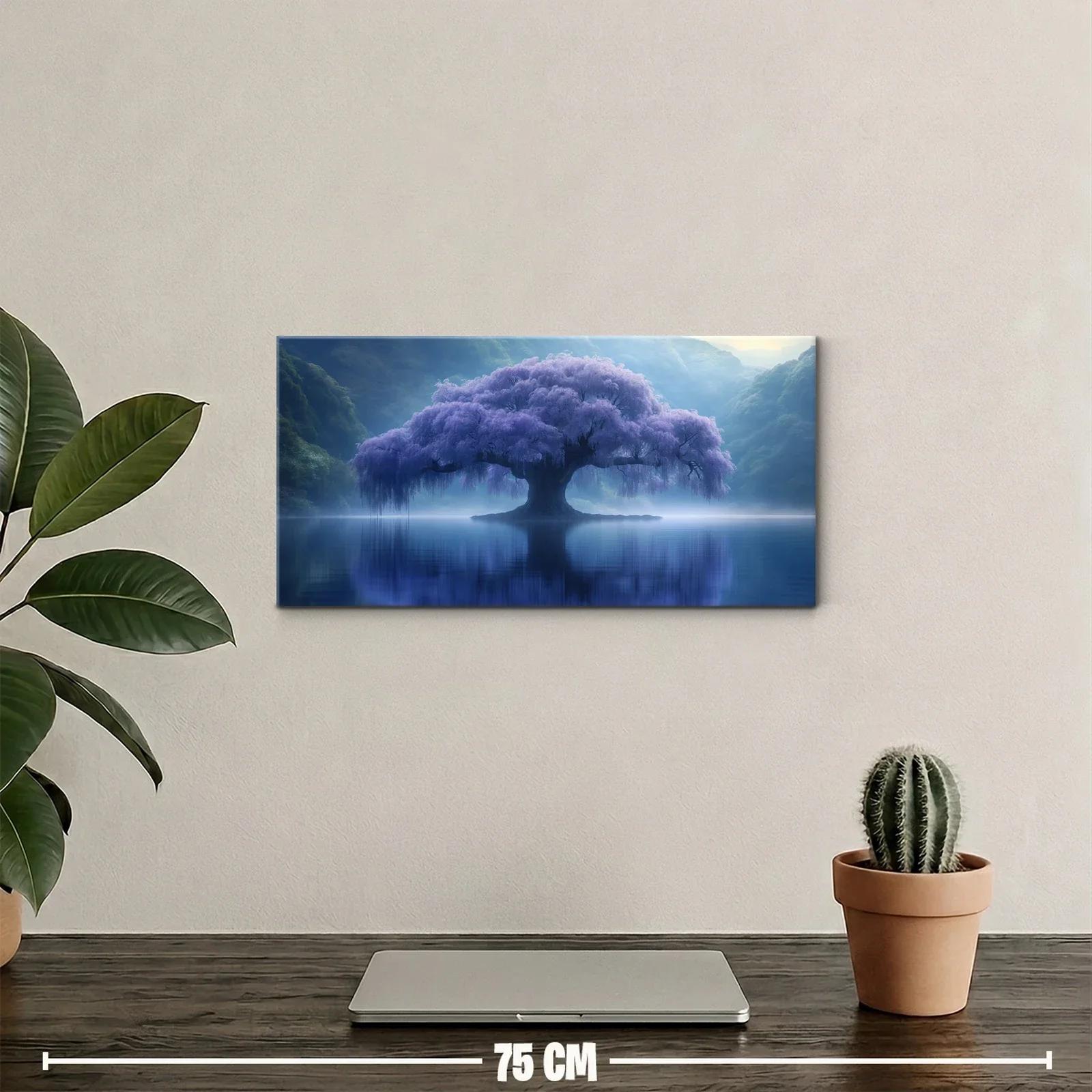 Cuadro árbol de flor lila con reflejo y bruma — miniatura 2
