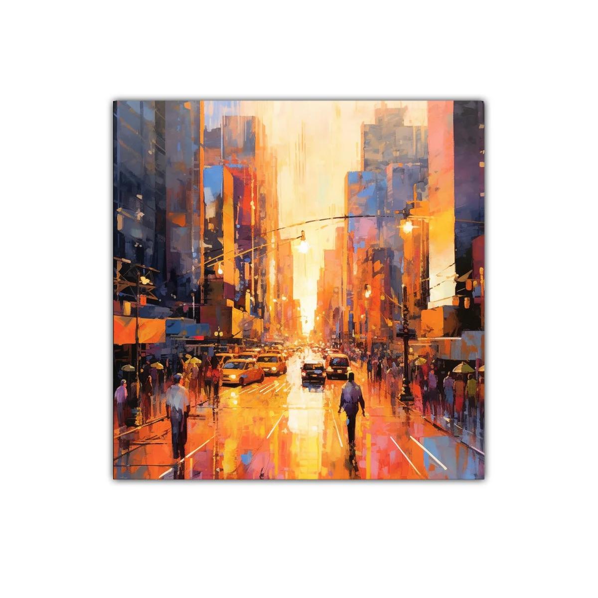 Atardecer vibrante en ciudad con ritmo y color