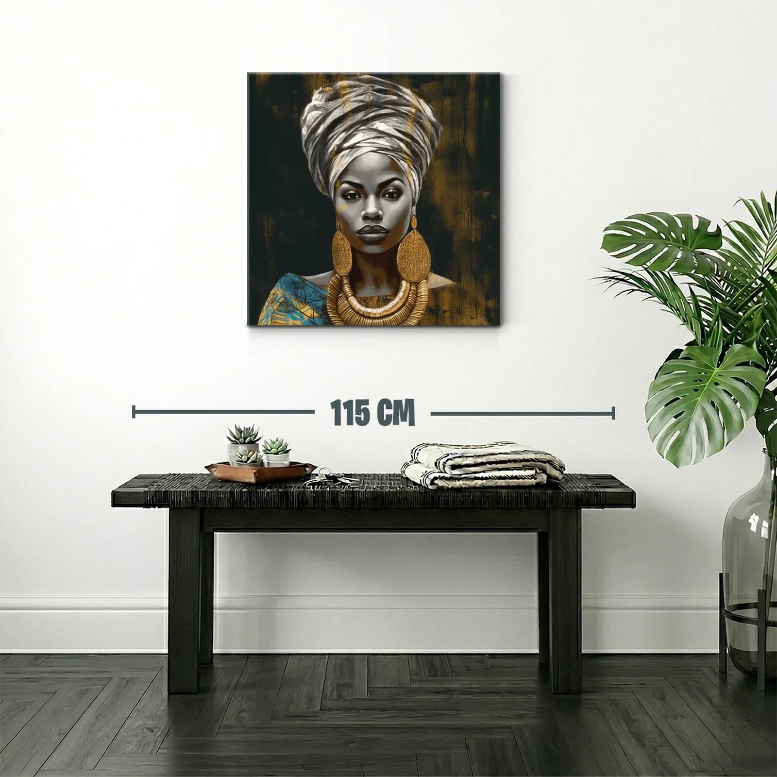 Retrato elegante de mujer con joyas doradas y turbante — miniatura 2