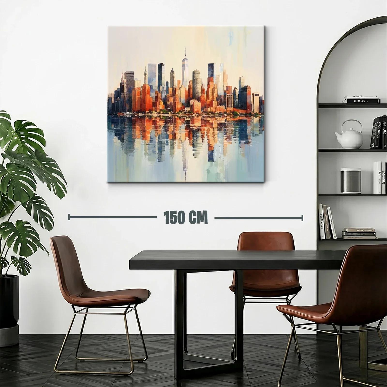 Atardecer sobre el horizonte urbano con reflejo en agua — miniatura 2