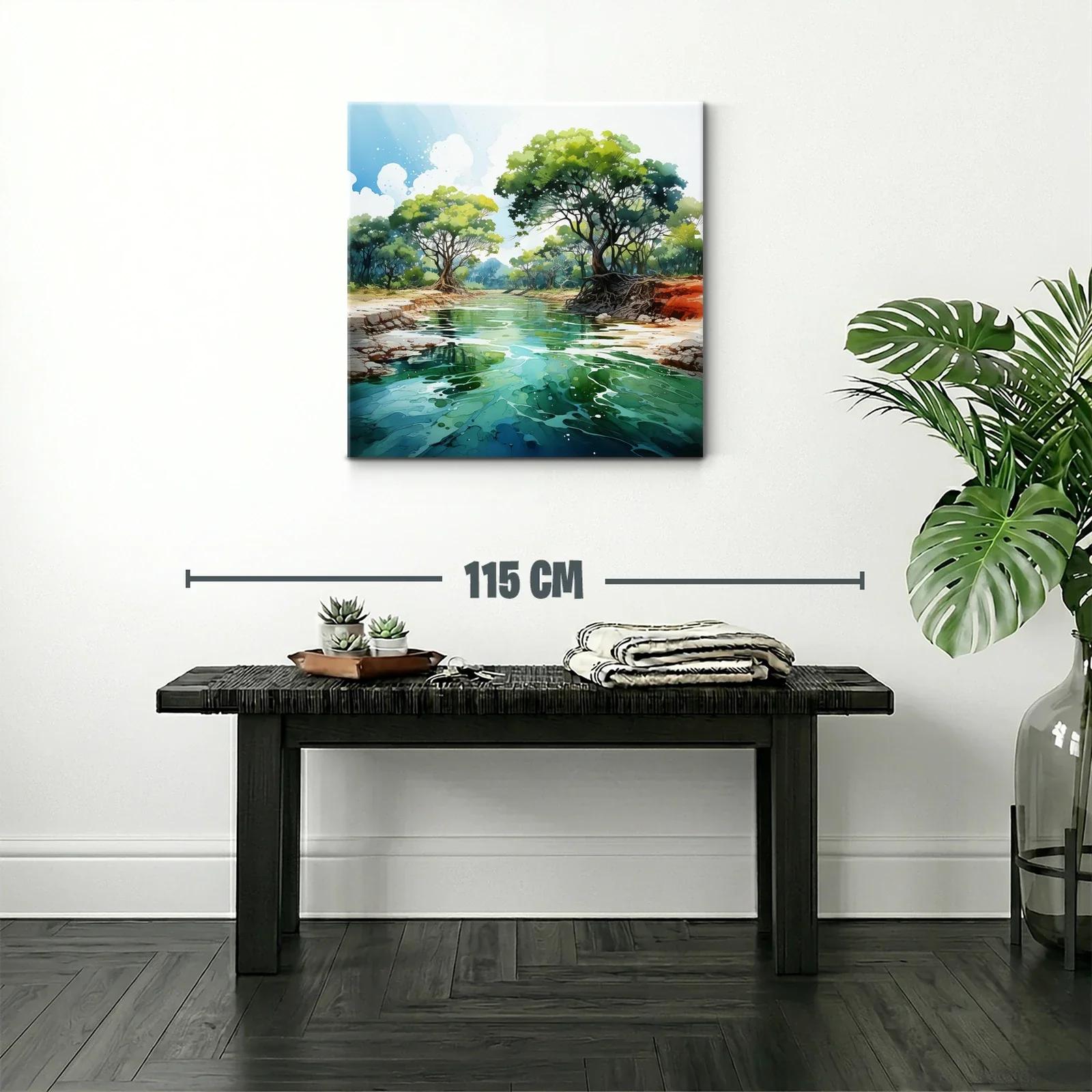 Paisaje natural con río y árboles frondosos verdes — miniatura 2
