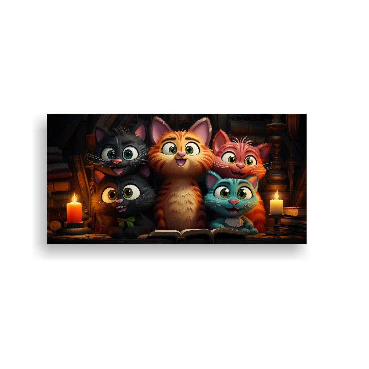 Cuadro grupo de gatitos iluminados por velas