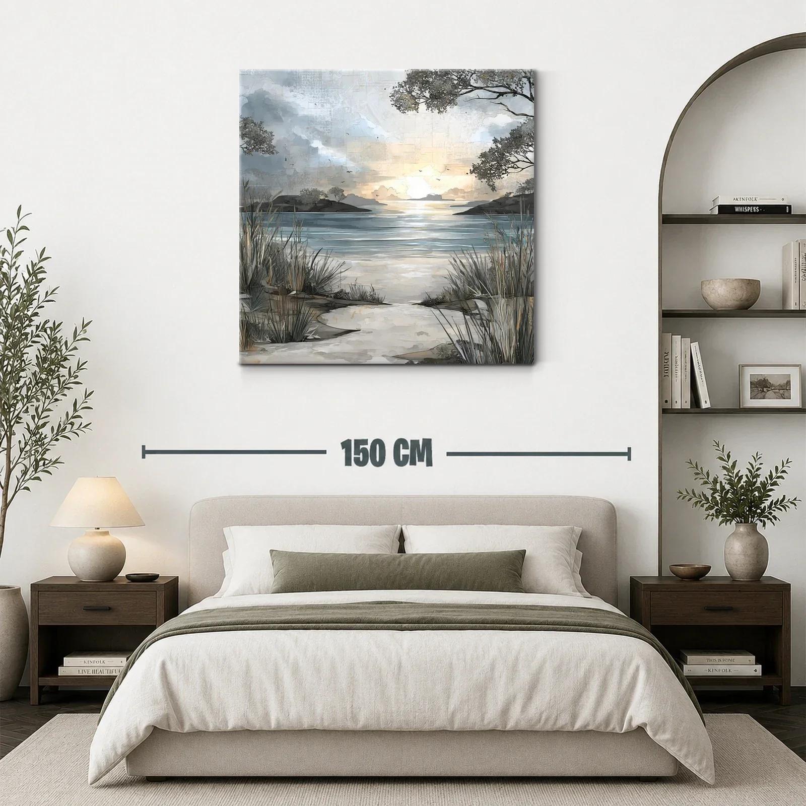 Paisaje sereno al atardecer en tonos neutros y azules — miniatura 3