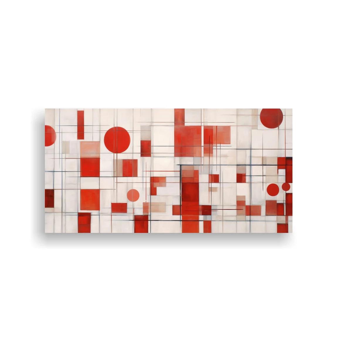 Cuadro geométrico con rectángulos y círculos rojos en cuadrícula fina — imagen principal