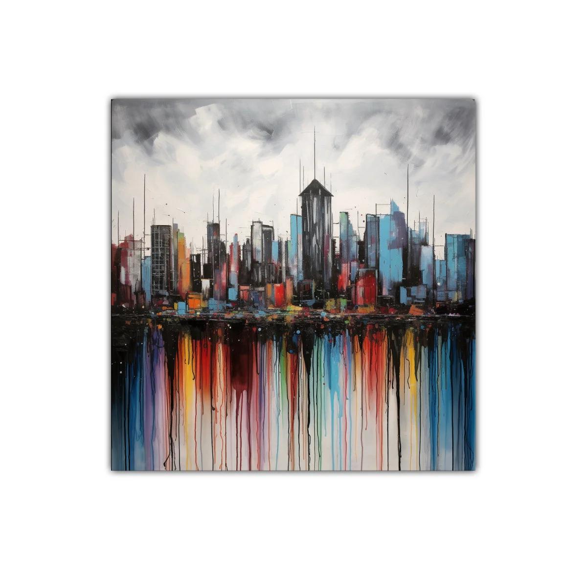 Cuadro decorativo ciudad moderna con reflejos coloridos — imagen principal