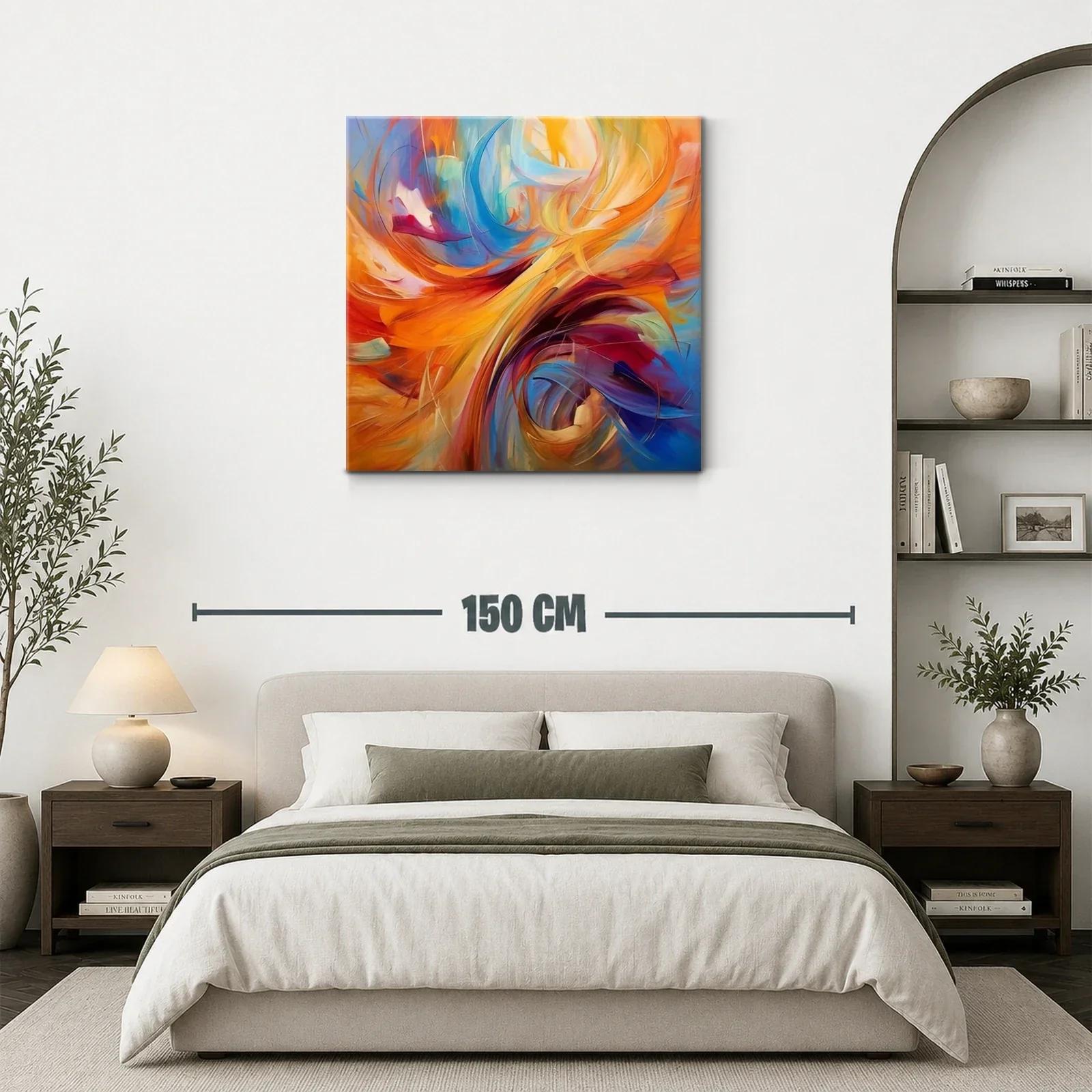 Cuadro abstracto vibrante con tonos cálidos y fríos — miniatura 3