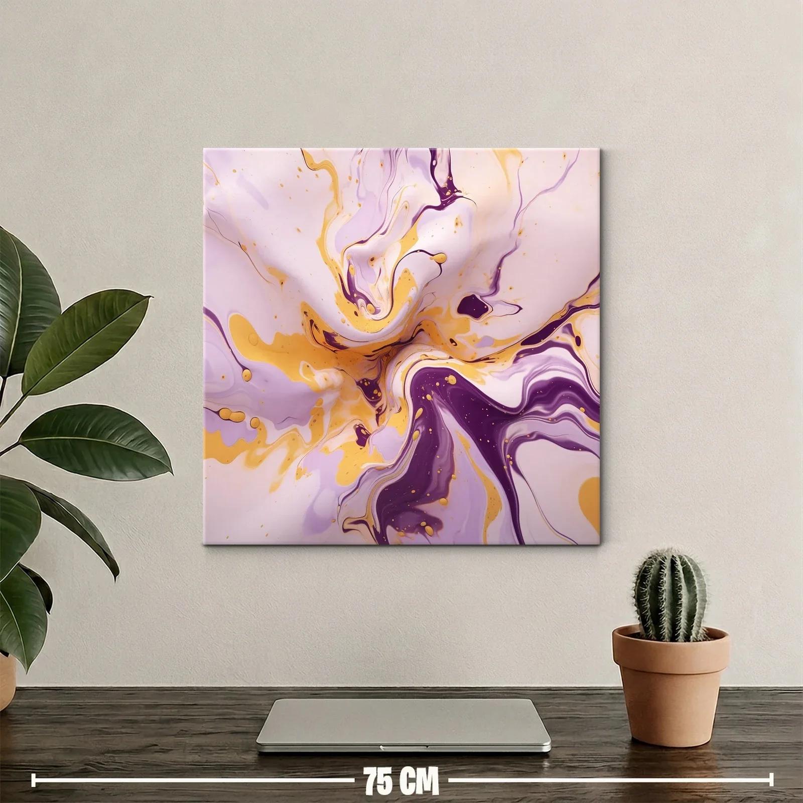 Cuadro abstracto en tonos lila y dorado vibrante — miniatura 2