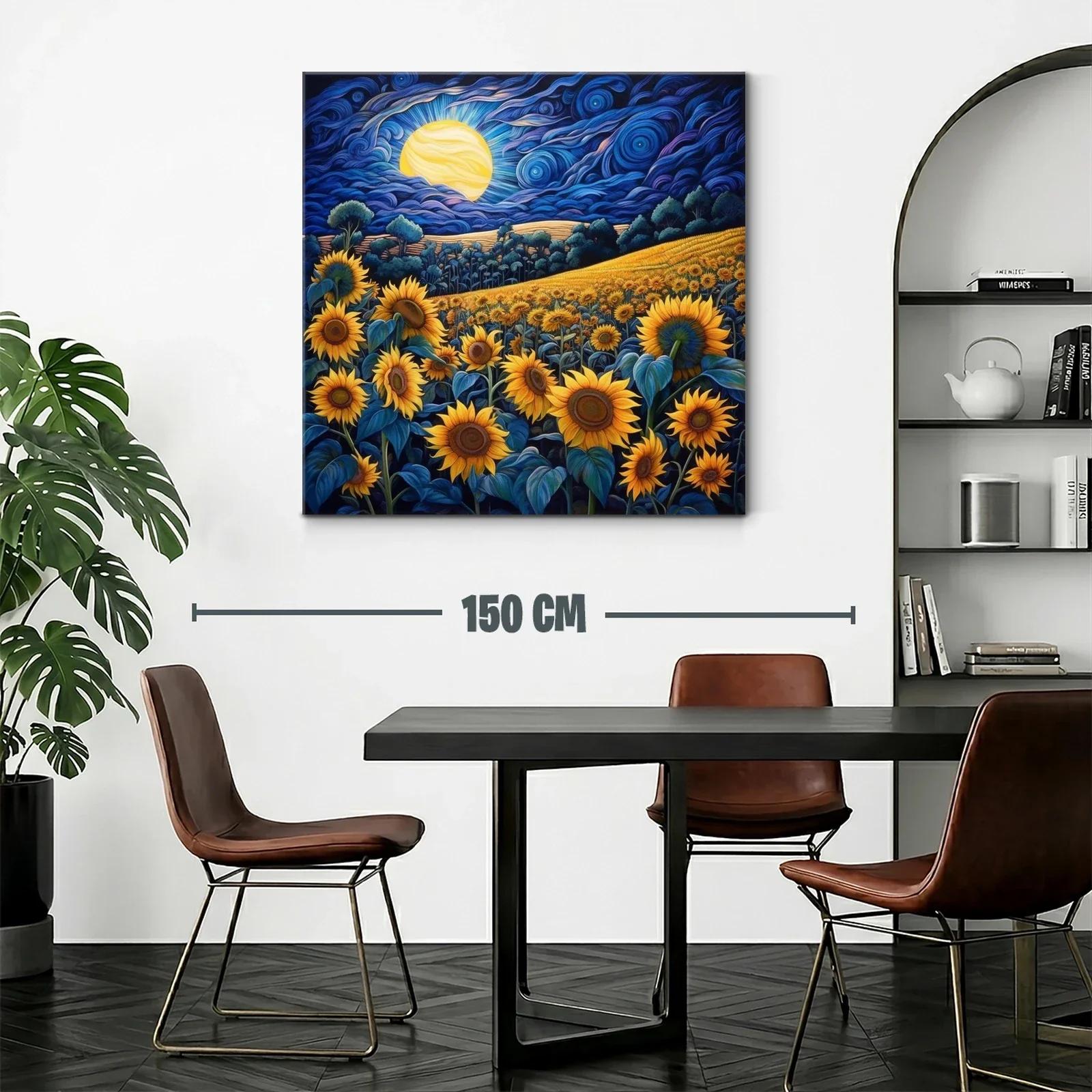 Campo de girasoles bajo un cielo nocturno vibrante — miniatura 2