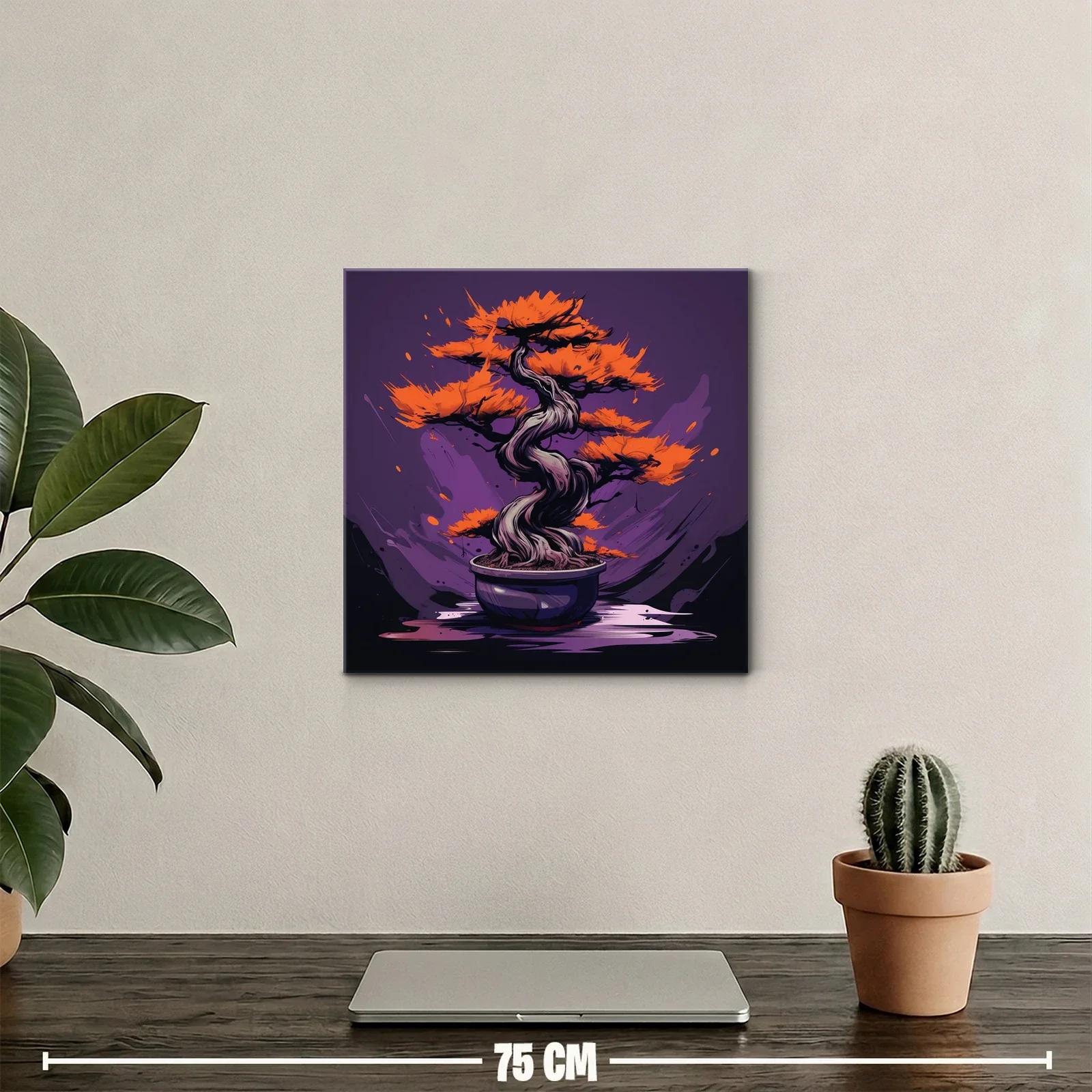 Cuadro moderno de bonsái con hojas naranjas vibrantes — miniatura 2