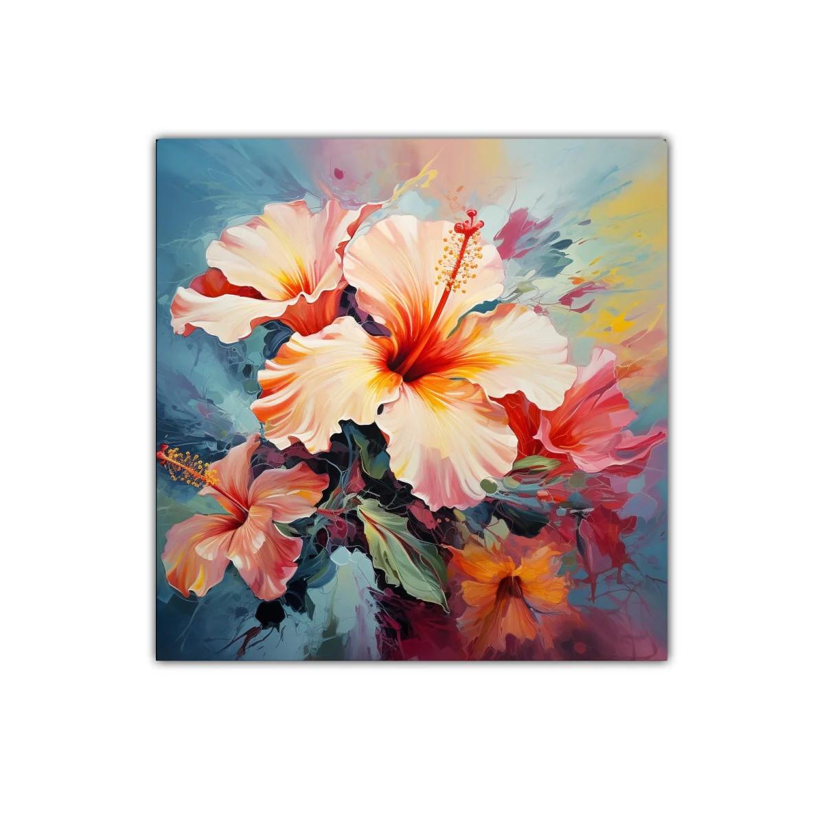 Cuadro decorativo con vibrantes flores tropicales en tonos cálidos