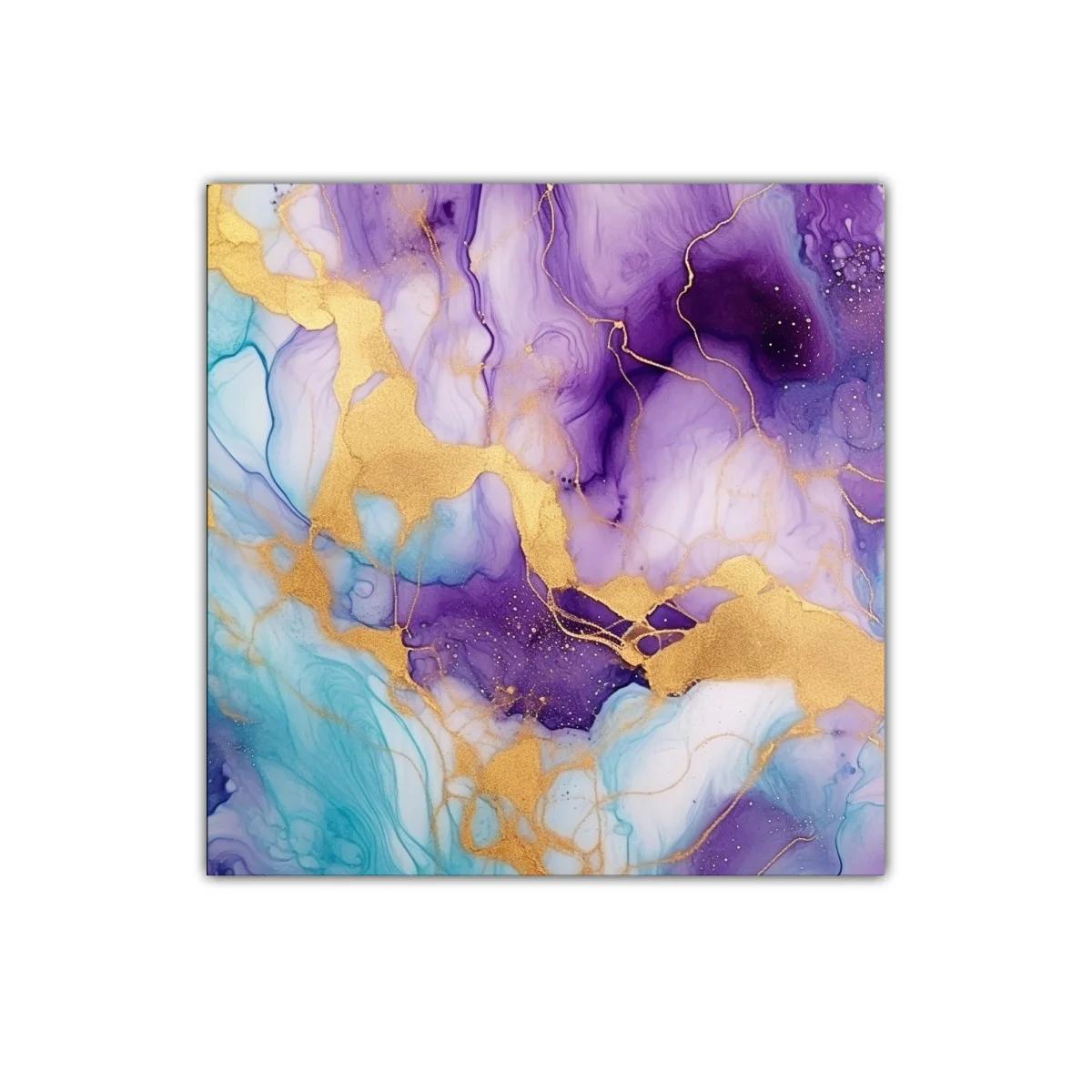 Cuadro abstracto en vibrantes tonos morados y dorados — miniatura 1