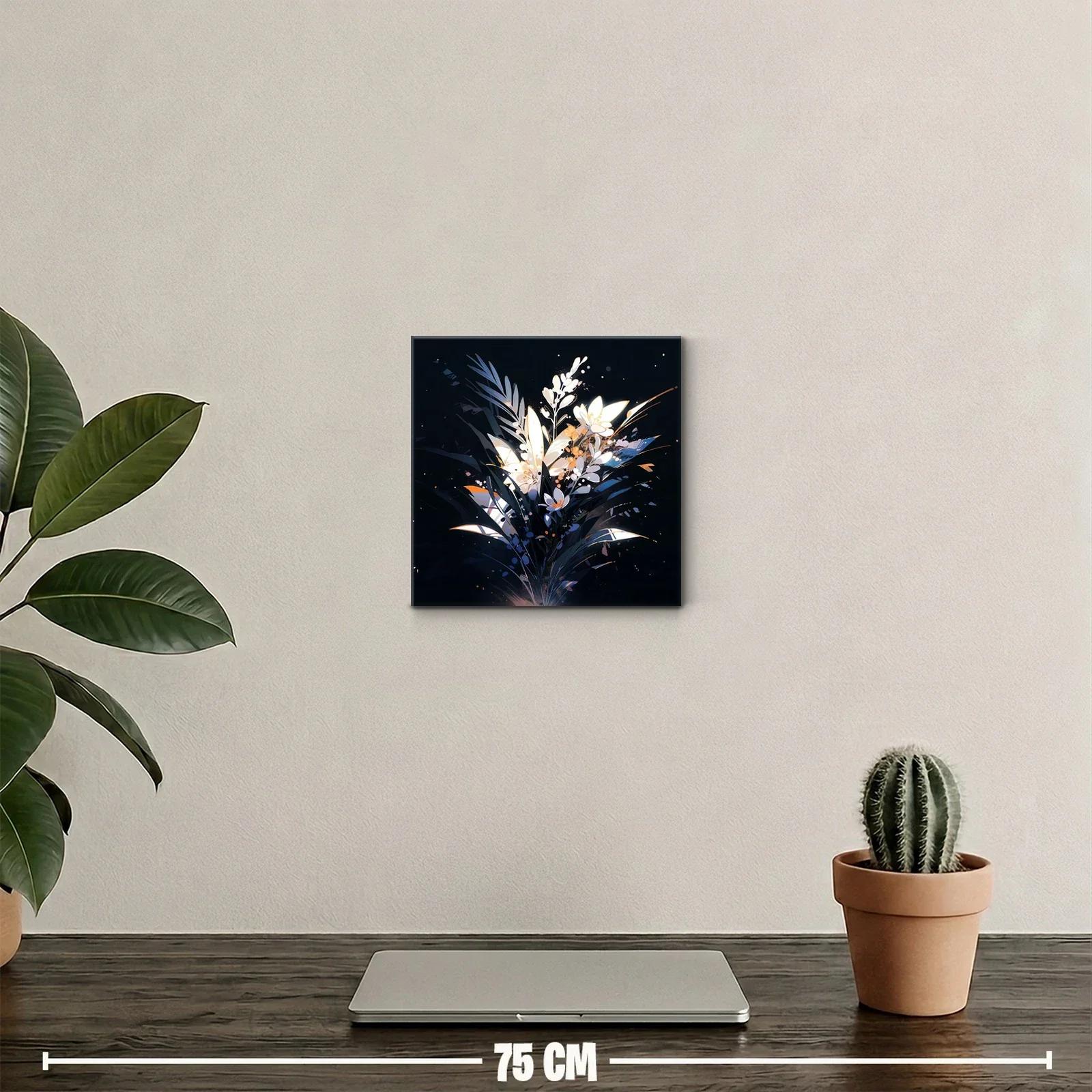 Cuadro moderno con ramo floral iluminado sobre fondo oscuro — miniatura 2