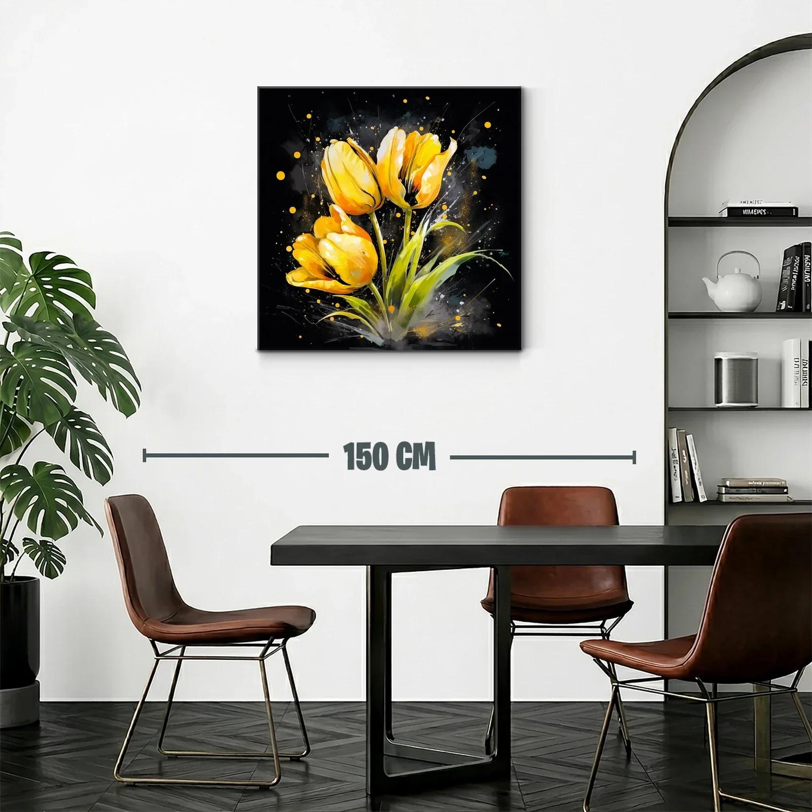 Cuadro con flores amarillas vibrantes sobre fondo oscuro — miniatura 2