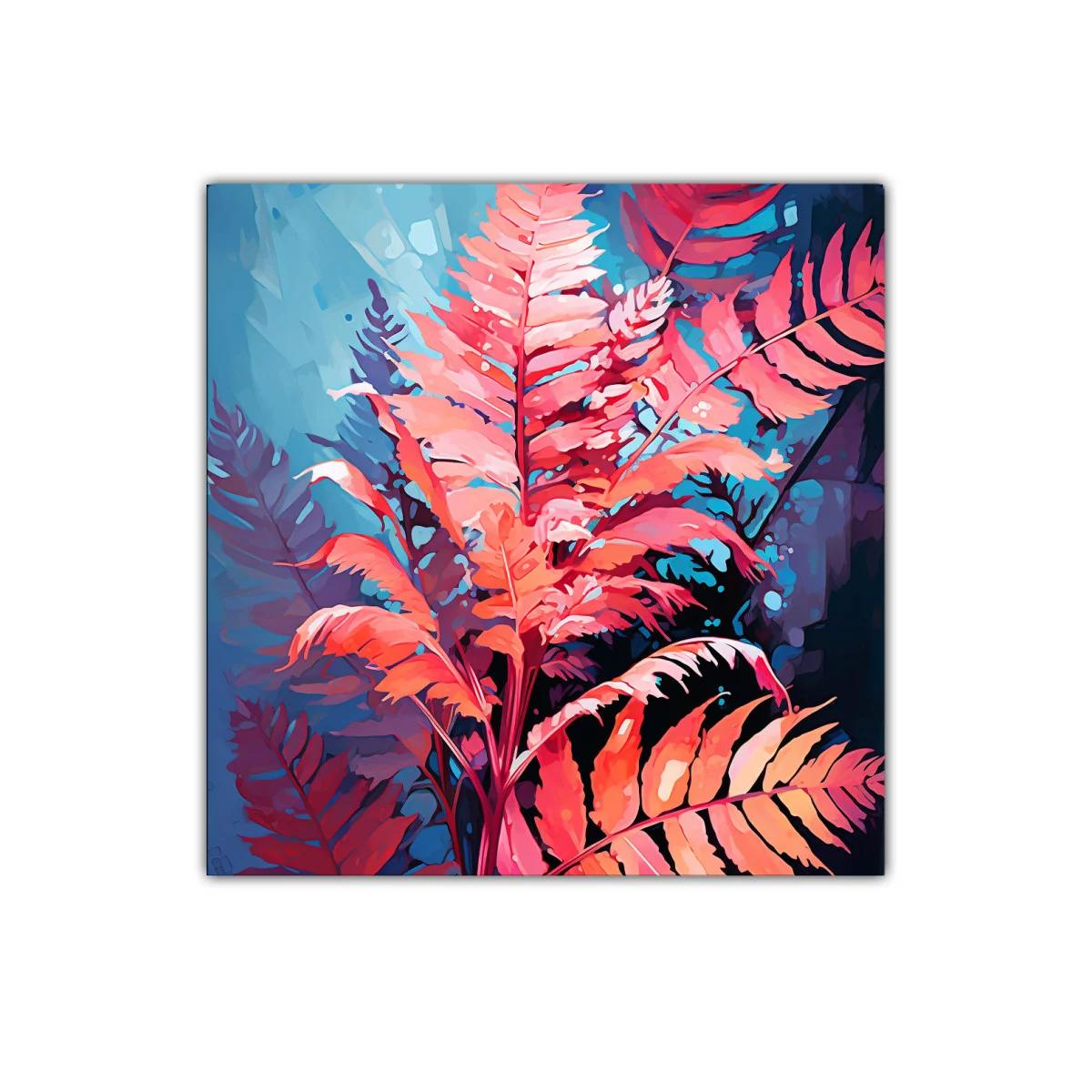 Cuadro decorativo con hojas tropicales en tonos vibrantes — miniatura 1