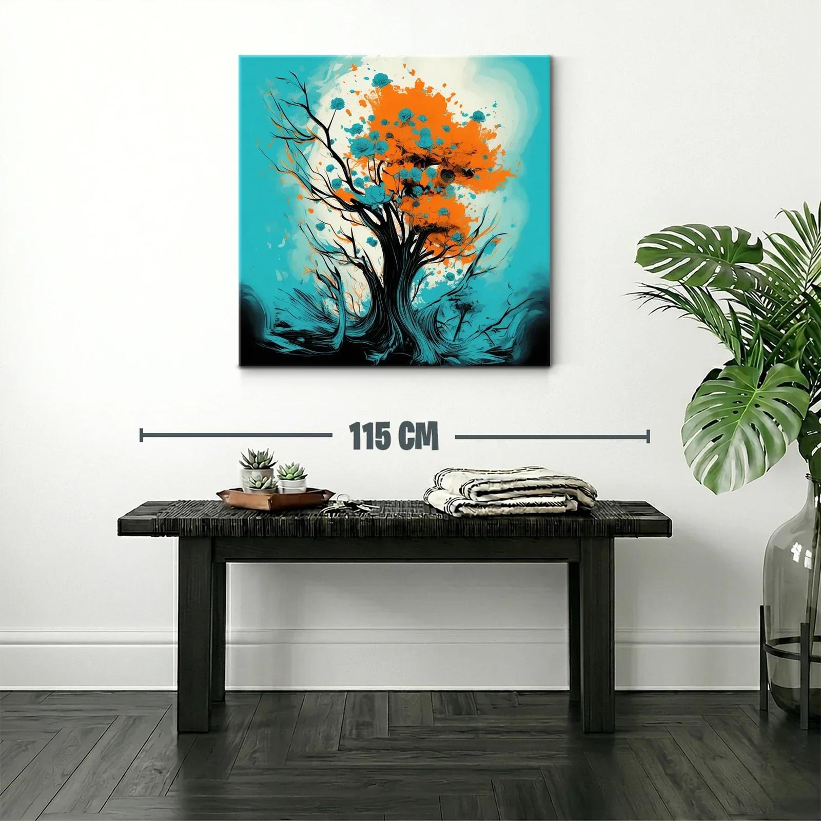 Árbol vibrante con flores azules y tonos naranjas — miniatura 2