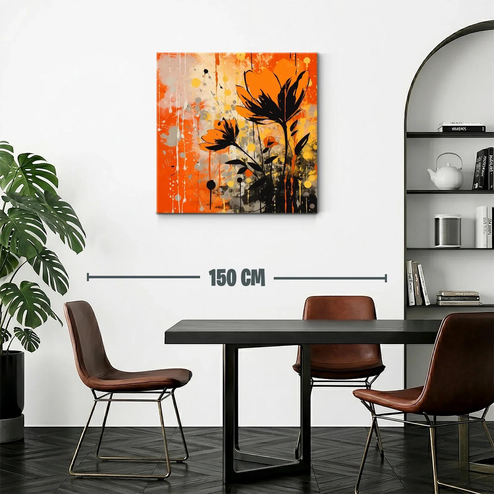 Cuadro floral con vibrante contraste en tonos naranja y negro — miniatura 2