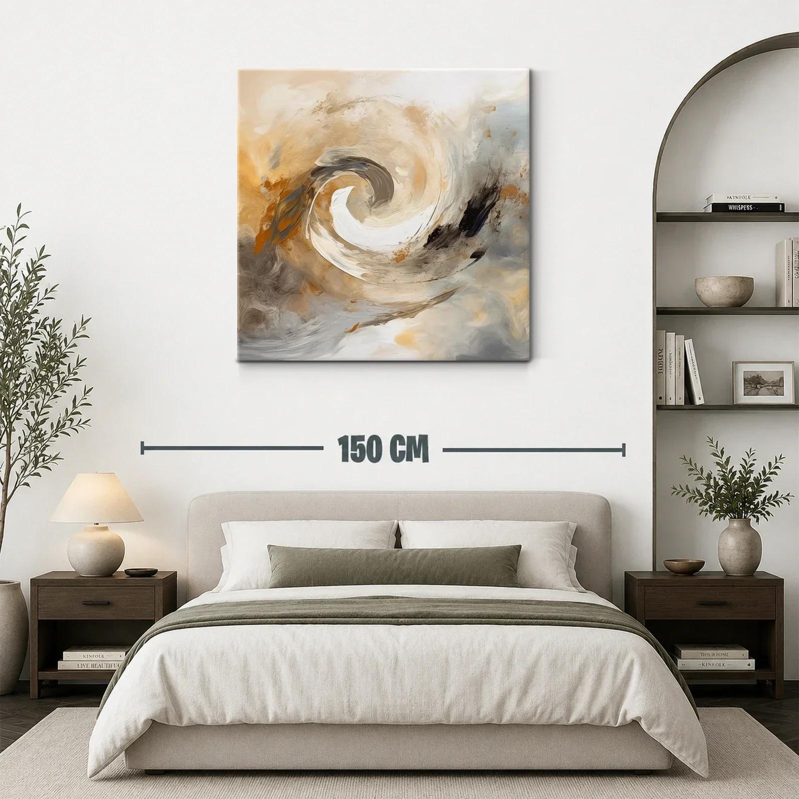 Cuadro abstracto en tonos tierra y gris con movimiento dinámico — miniatura 3