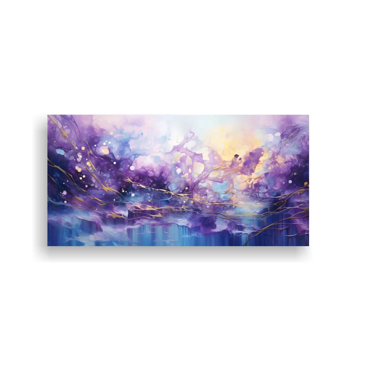 Cuadro paisaje abstracto en púrpura con destellos dorados — imagen principal