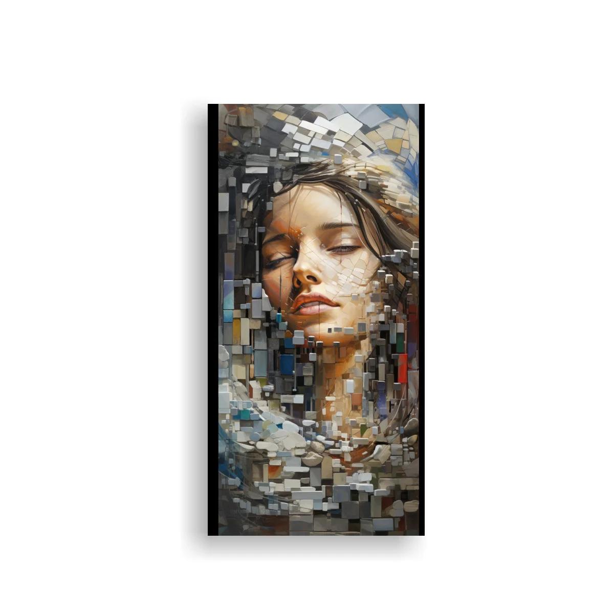 Cuadro rostro de mujer con ojos cerrados en mosaico digital
