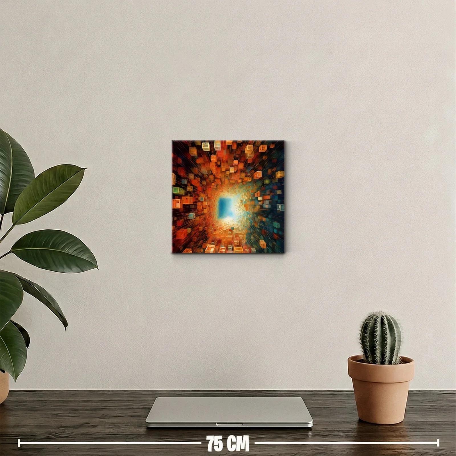 Cuadro abstracto con cubos en perspectiva y luz intensa — miniatura 2