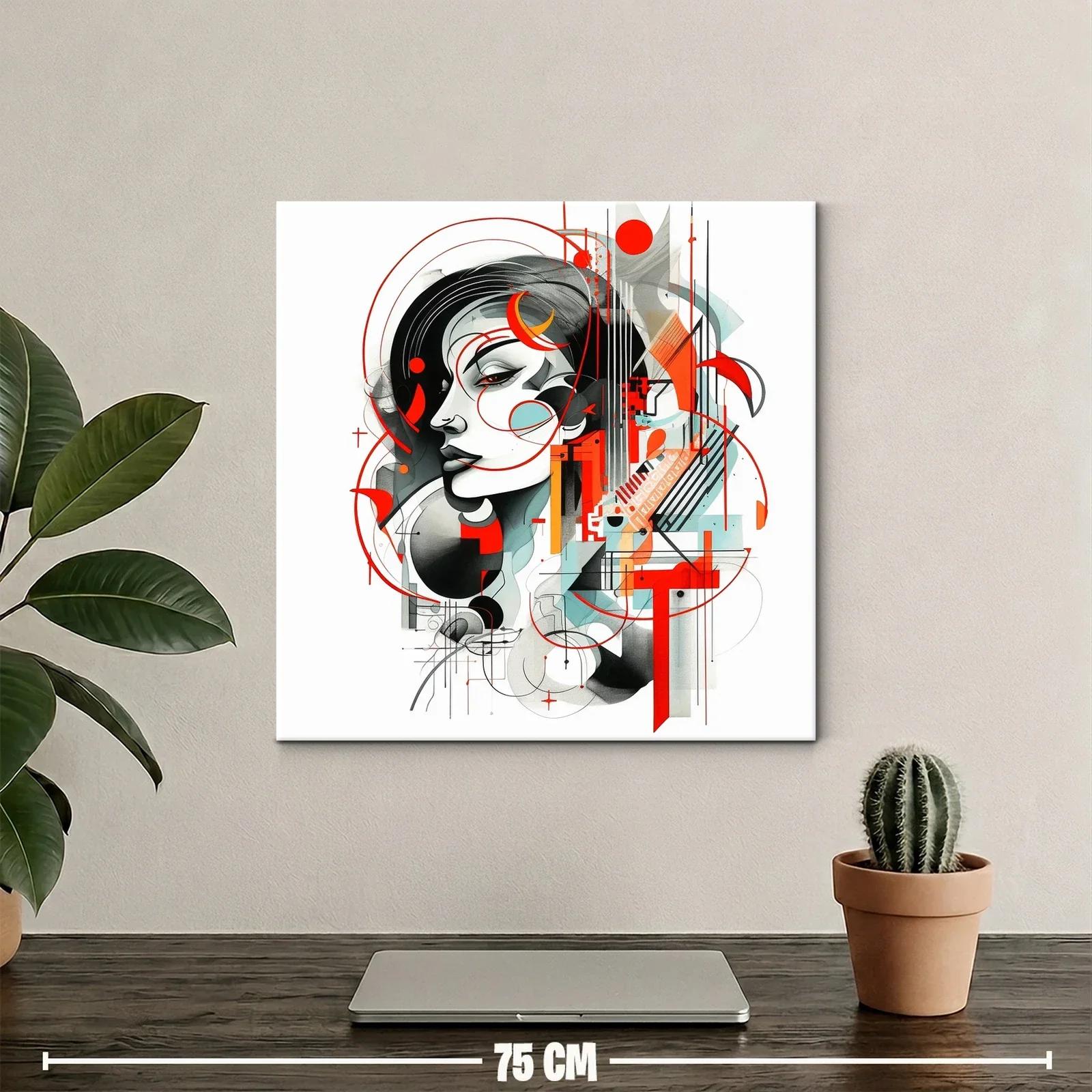 Retrato abstracto con trazos geométricos en tonos rojos y grises — miniatura 2