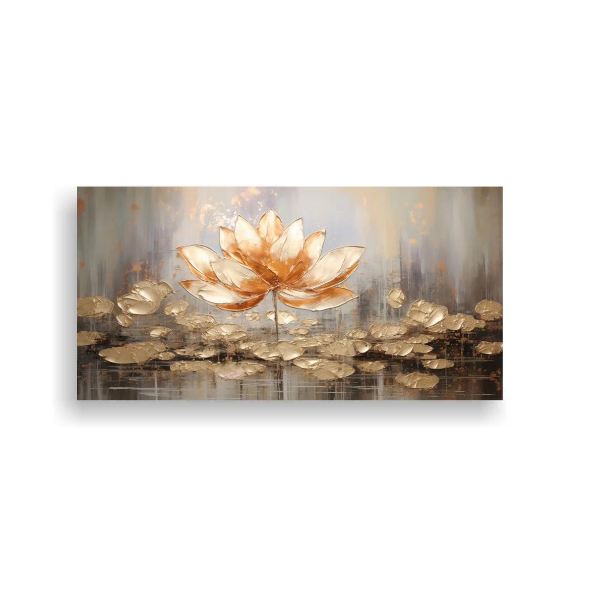 Cuadro flor de loto blanca con capullos y hojas doradas — imagen principal