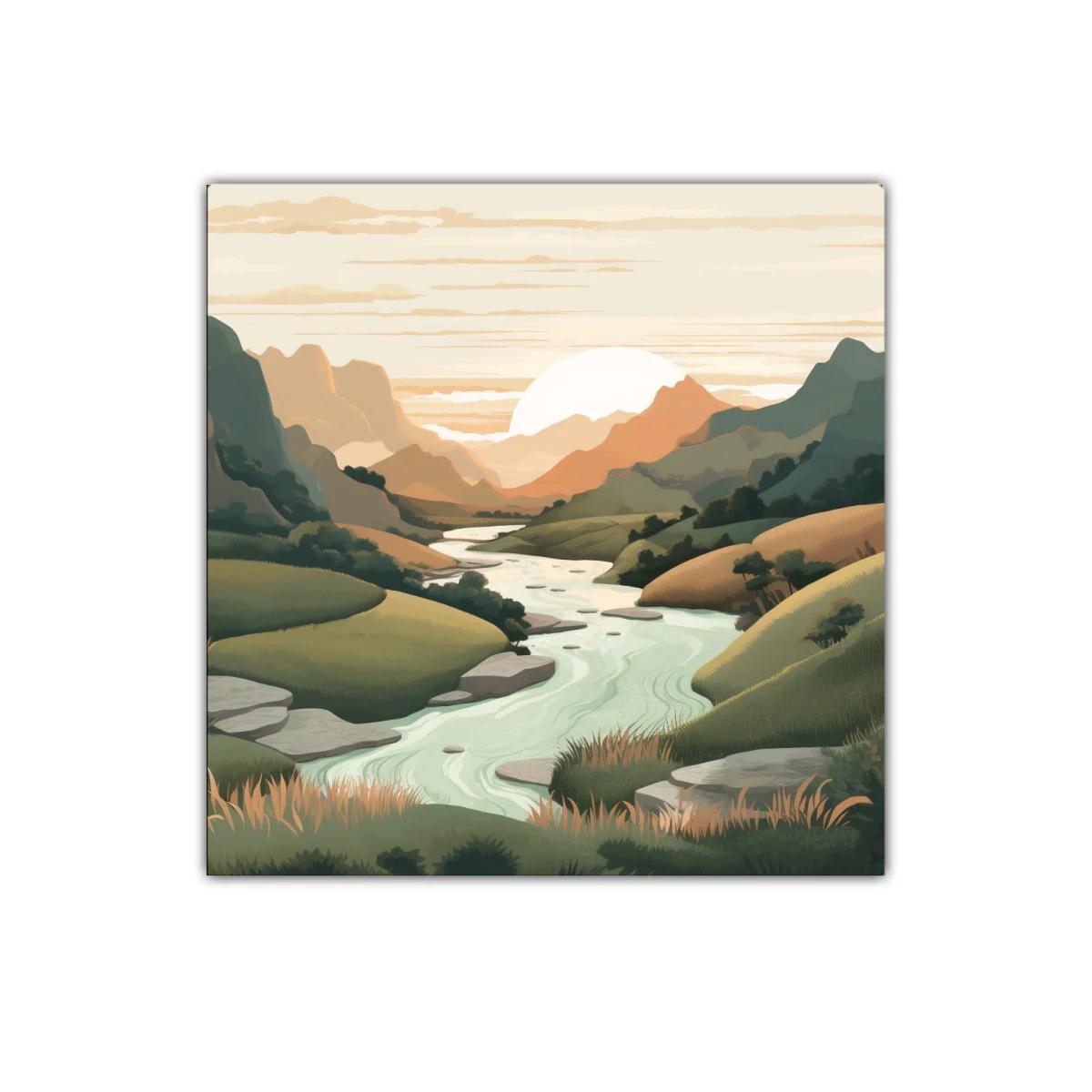 Paisaje sereno con río y montañas al atardecer — imagen principal